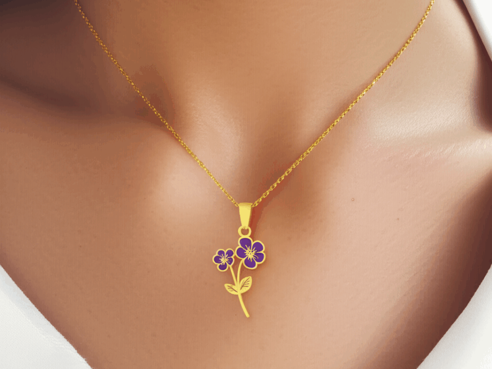 dedicate womens gift custom birth month flower birthstone charm bouquet necklace