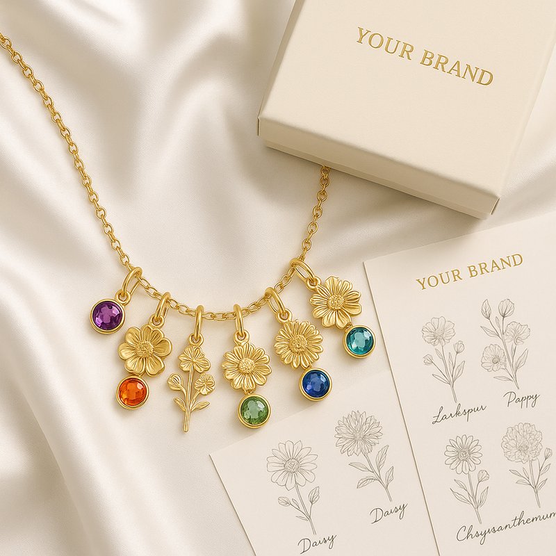 Custom Birthstone Gold Charm Necklace Process Custom Birthstone Gold Charm Necklace Process - 特色图片
