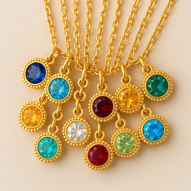 Custom Birthstone Gold Charm Necklaces Custom Birthstone Gold Charm Necklaces - 特色图片