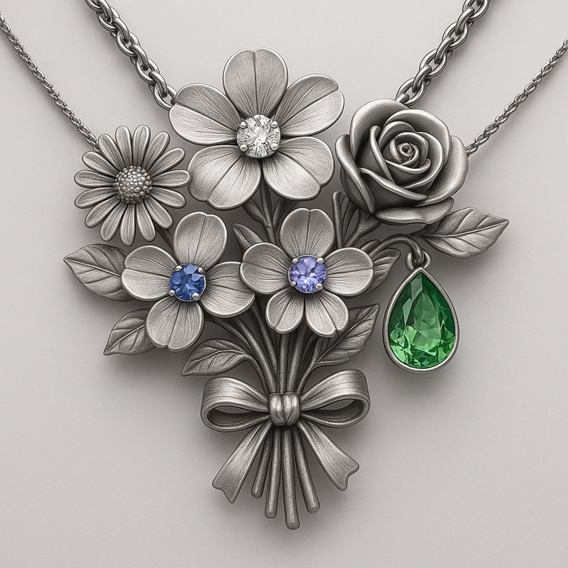 Custom Charm Bouquet Necklace in Steel Custom Charm Bouquet Necklace in Steel - 特色图片