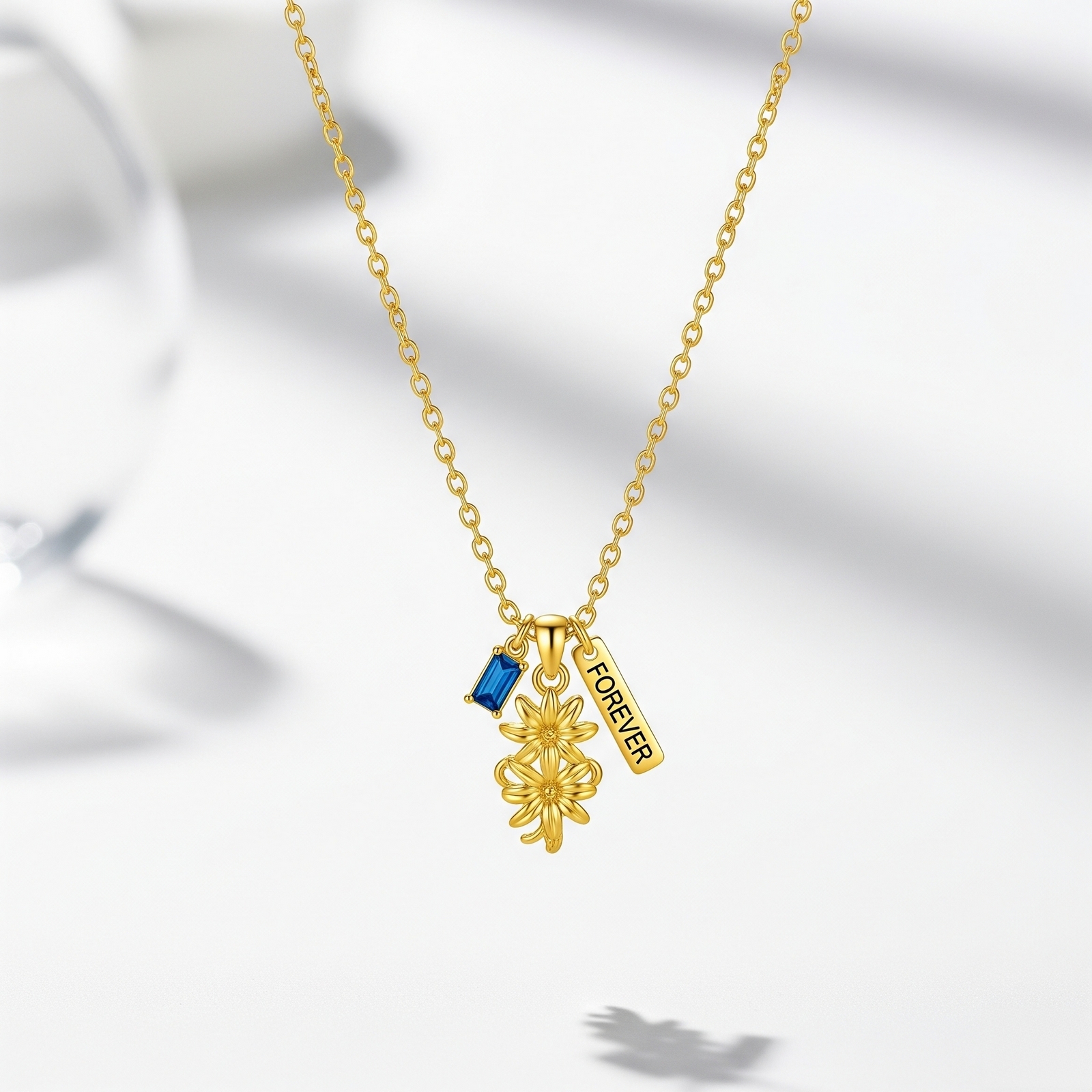 Elegant Custom Birth Flower Charm Necklace with Personalized Flower Birthstone Pendant and Forever Daisy Gold Charm Necklace for a Timeless Gift