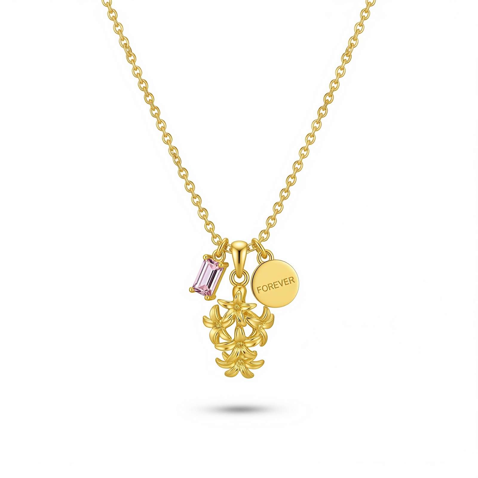 Custom Birth Month Flower Birthstone Charm Necklace – A Gold Floral Charm Necklace with Birthstone and Personalized Forever Flower Pendant Necklace for Meaningful Moments