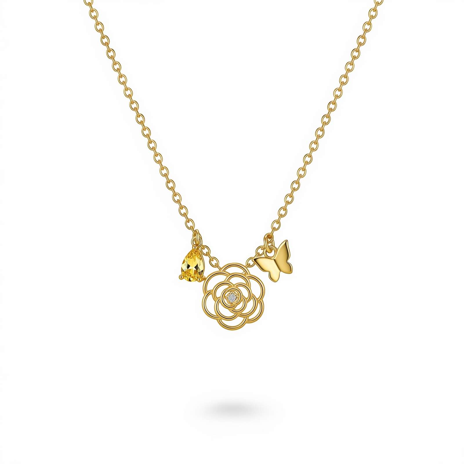 Custom Birth Month Flower Necklace – Yellow Birthstone Flower Charm Necklace – Personalized Floral Birthstone Jewelry for Elegant Everyday Style