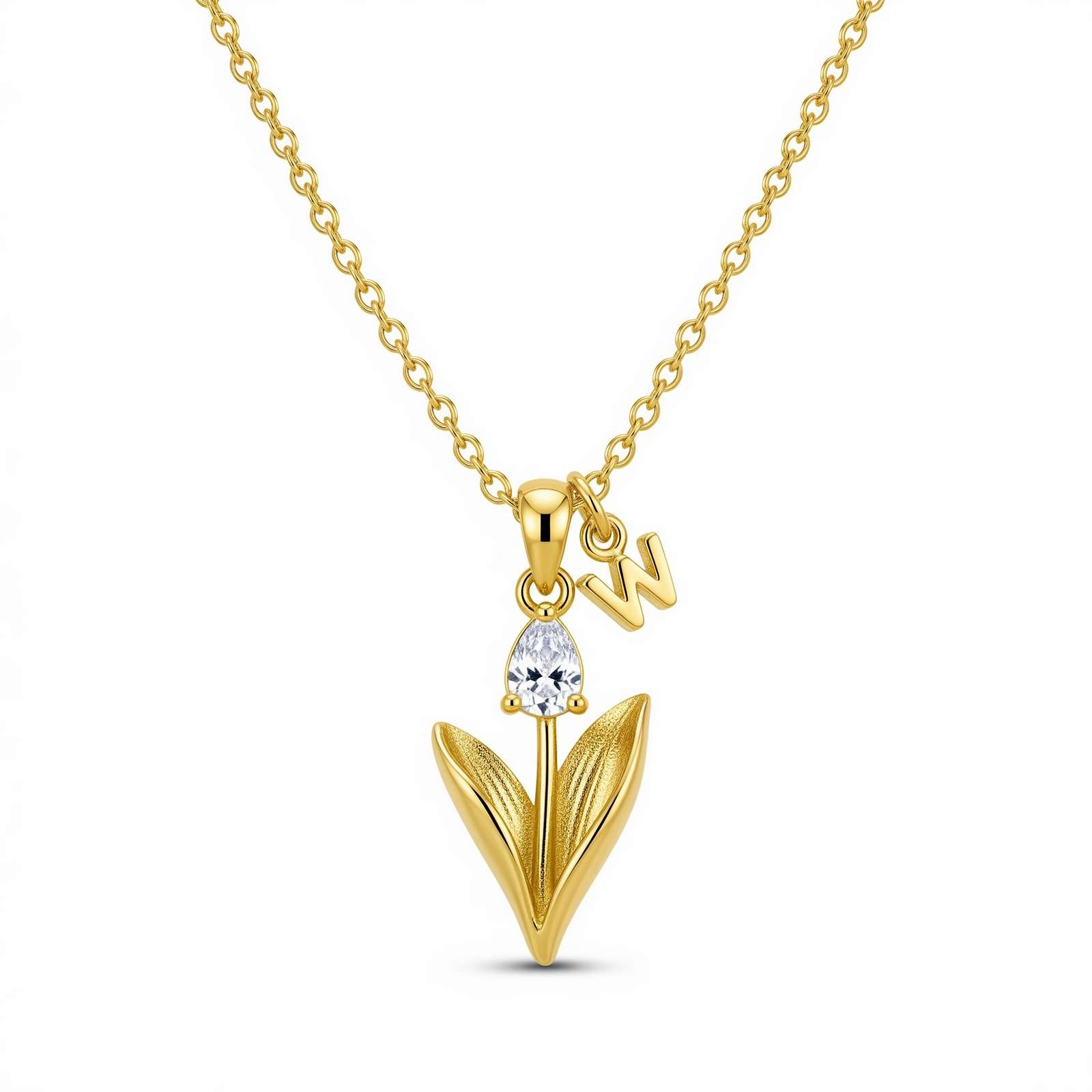 Personalized Gold Heart Initial Necklace with W Pendant - Dainty Gold Letter Necklace