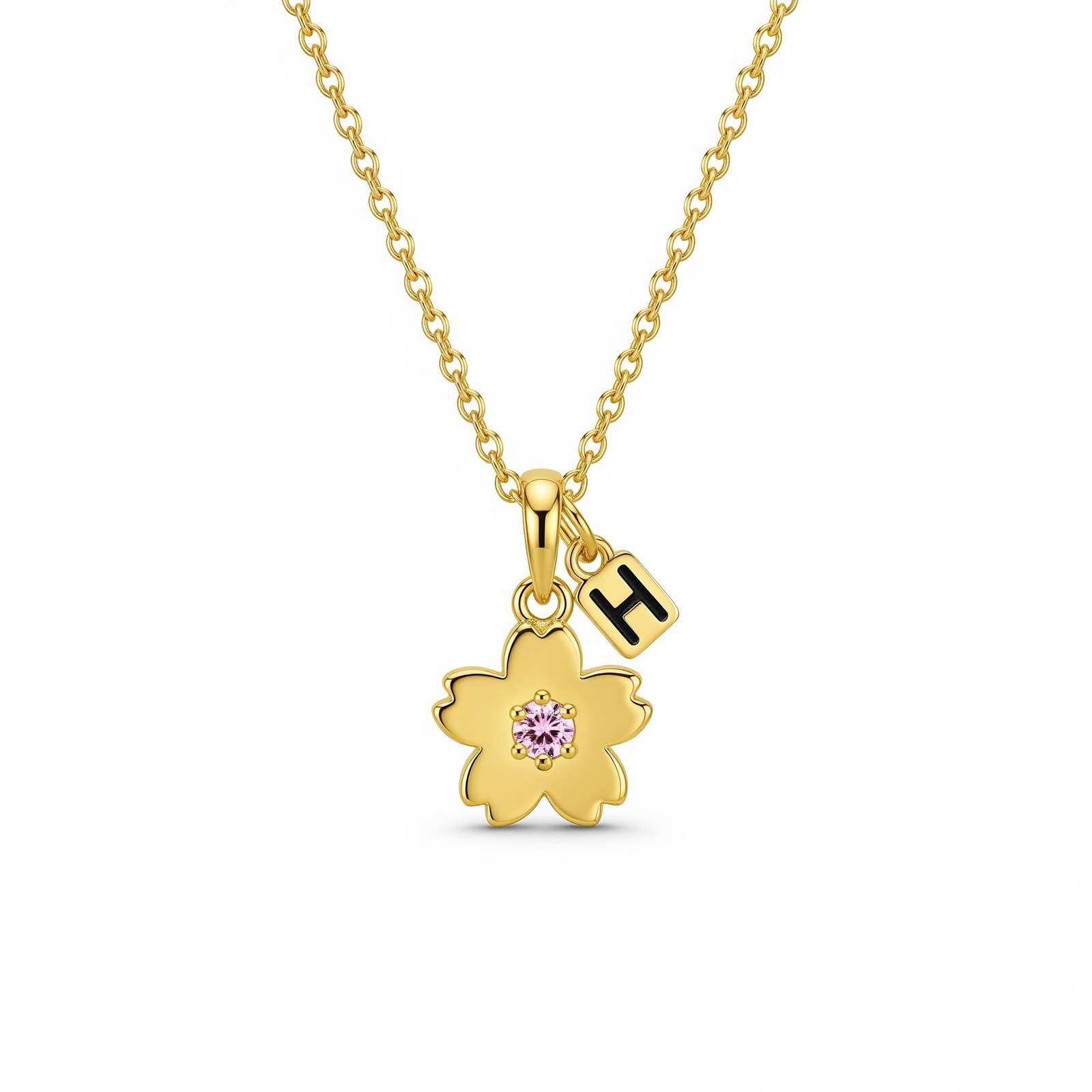 Elegant Yellow Gold Birthstone Pendant – Custom Flower Birthstone Necklace with Personalized Birth Month Charm Necklace for Meaningful Gifting