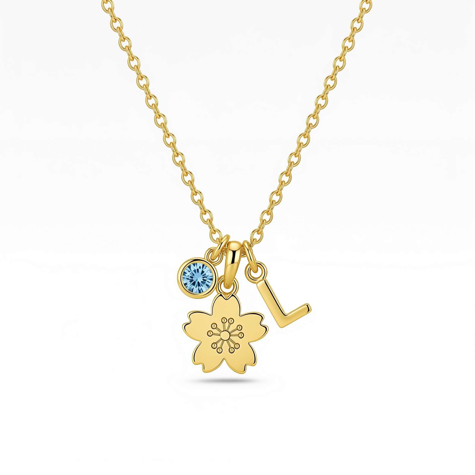 Custom Birth Month Flower Necklace with Personalized Birthstone Charm and Floral Initial Charm – Elegant and Meaningful Jewelry Gift