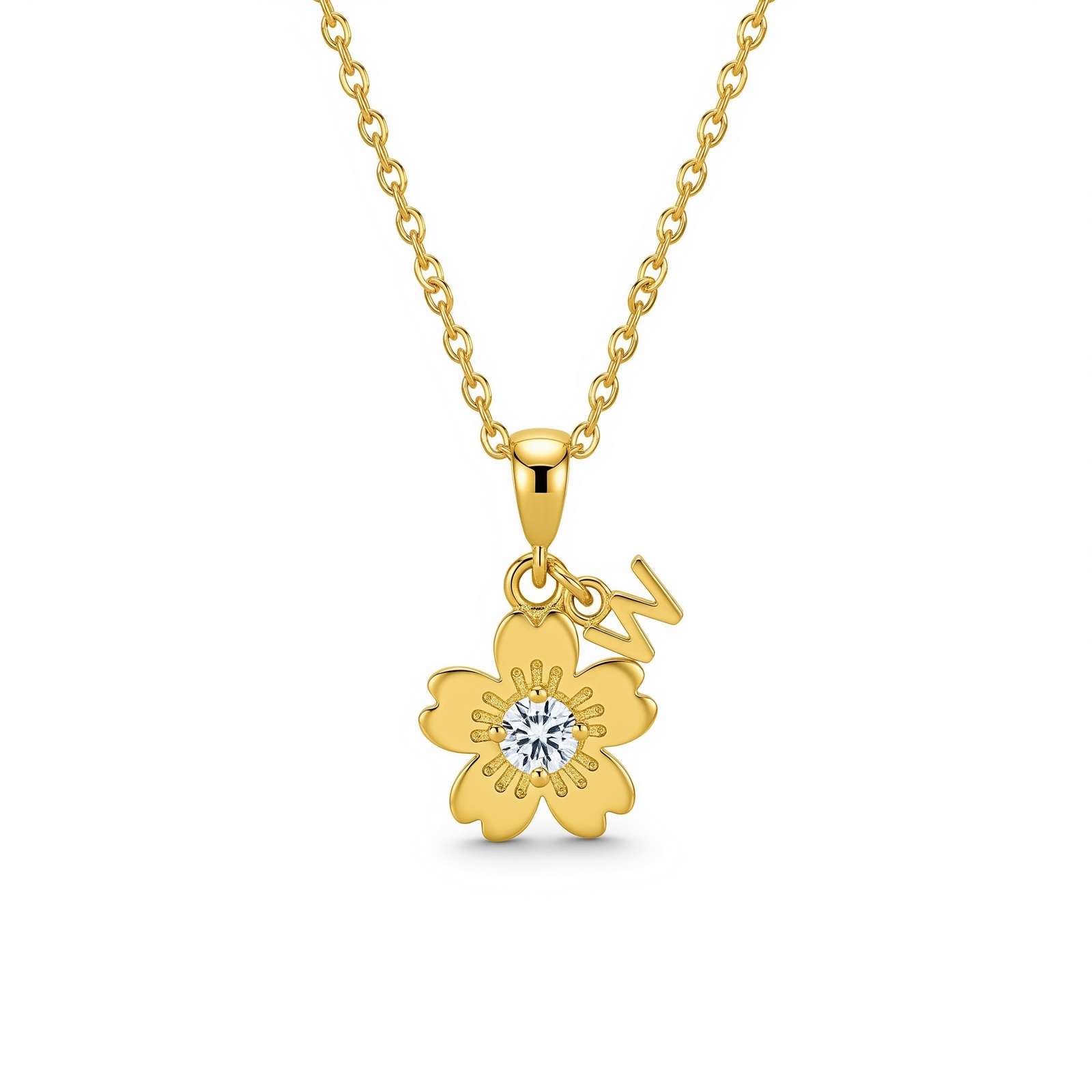 Dainty Gold Flower Necklace with Diamond – Elegant Floral Charm for Everyday Style | Flower Pendant Necklace