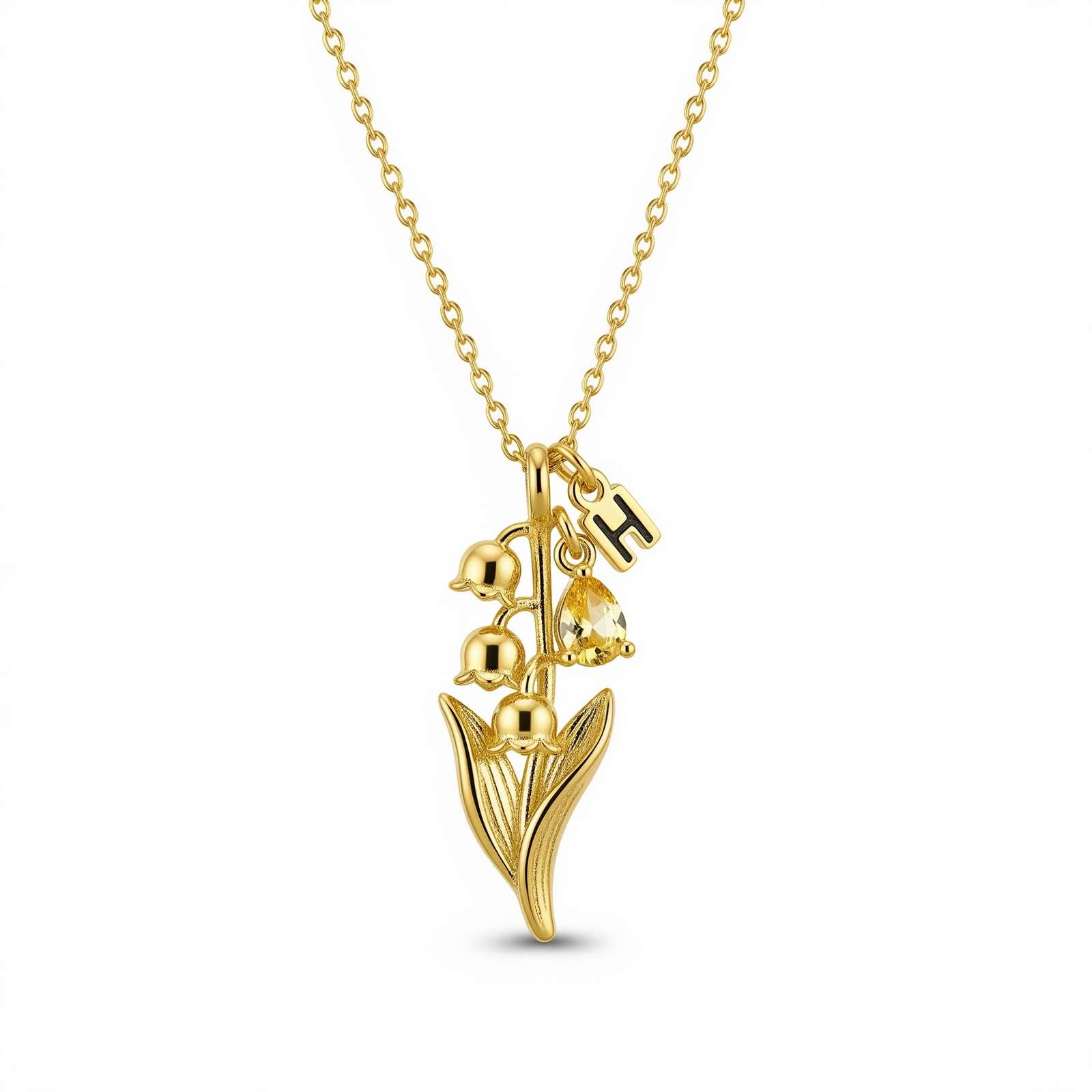 Yellow Lily Flower Necklace – Gold Floral Pendant Necklace with Personalized Flower Charm