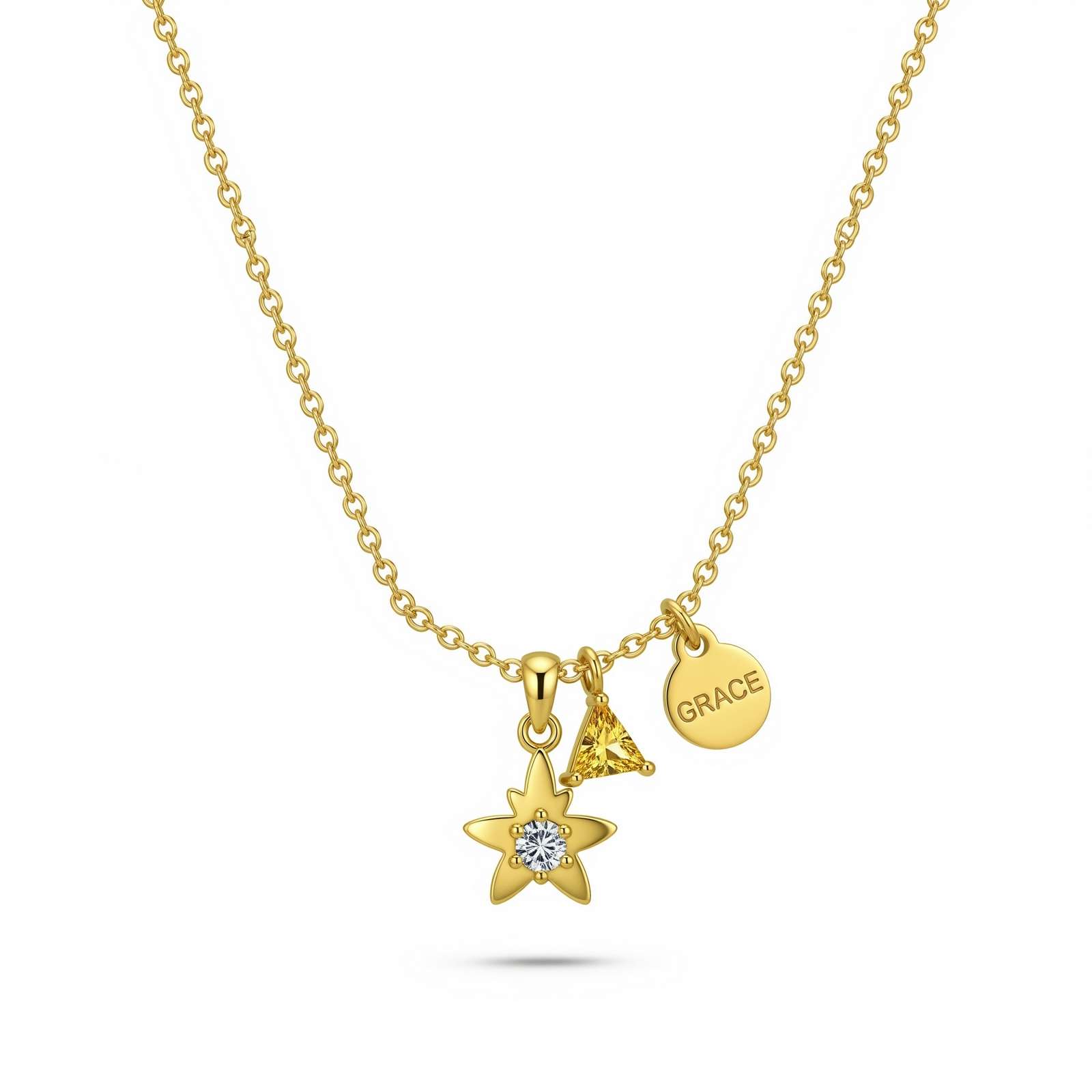 Elegant Custom Charm Necklace with Gold Star Pendant Necklace and Personalized Grace Charm Necklace for Everyday Style and Meaningful Gift