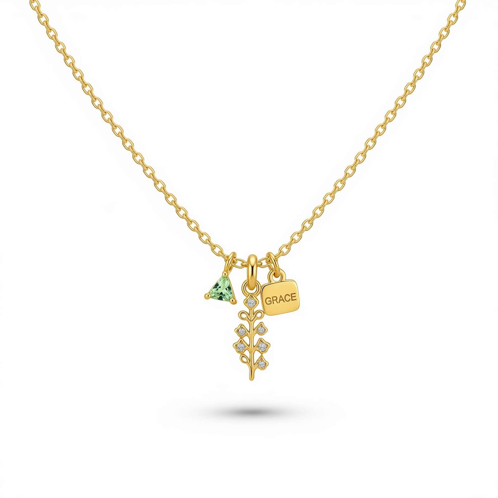 Custom Birth Flower Necklace with Birthstone – Personalized Gold Charm Necklace for Women Featuring Engraved Name Floral Pendant Necklace