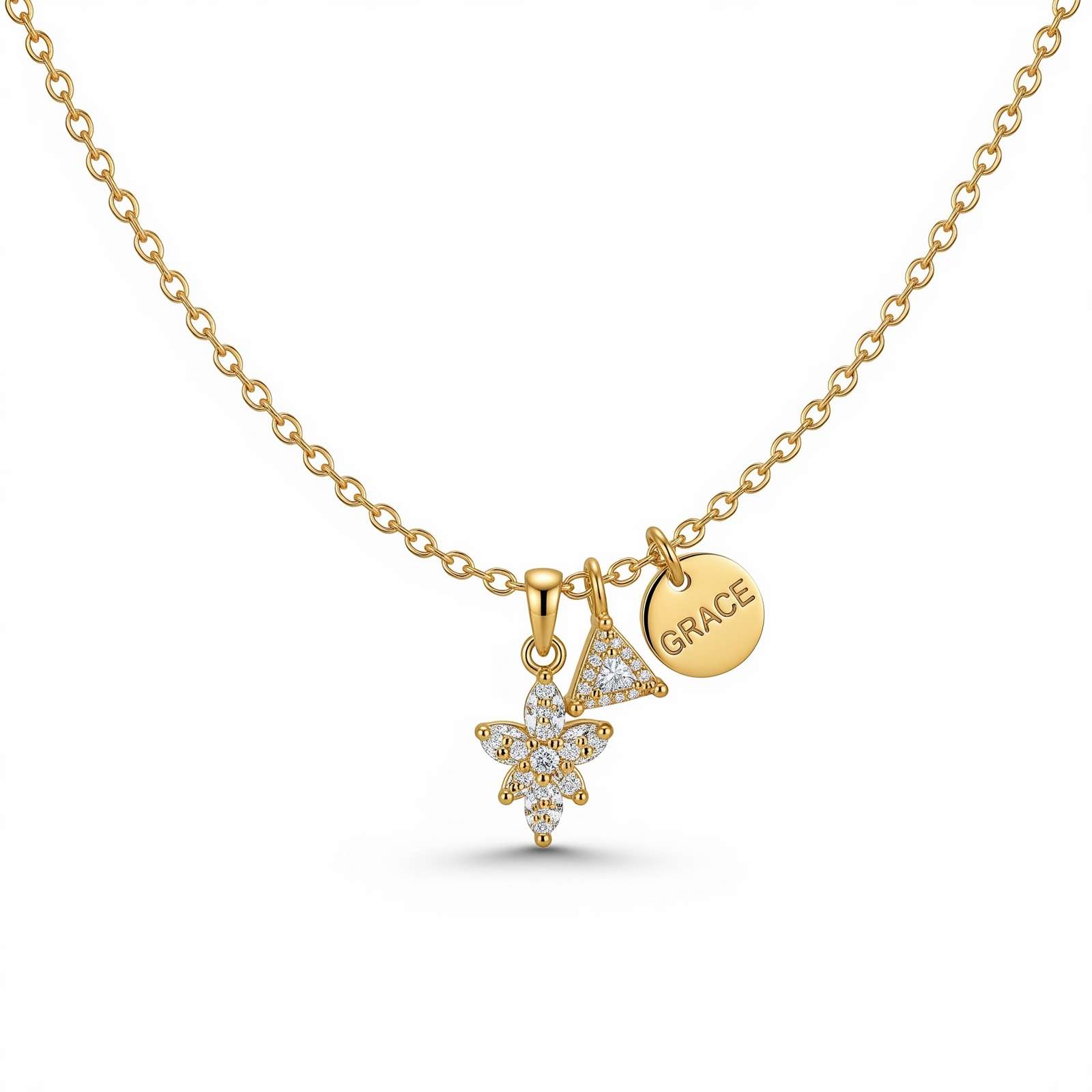 Custom Birth Month Flower Necklace with Charms – Gold Flower Birthstone Pendant for Women – Personalized Name Charm Necklace for Her
