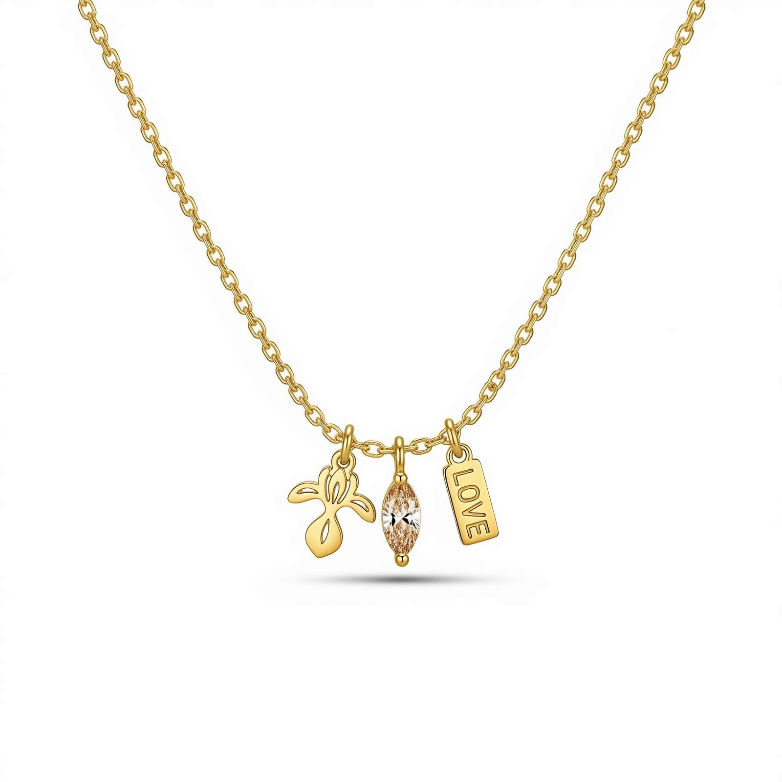 Custom Birth Month Flower Birthstone Charm Necklace – Gold Flower Birthstone Necklace for Women – Personalized Love Charm Pendant Necklace