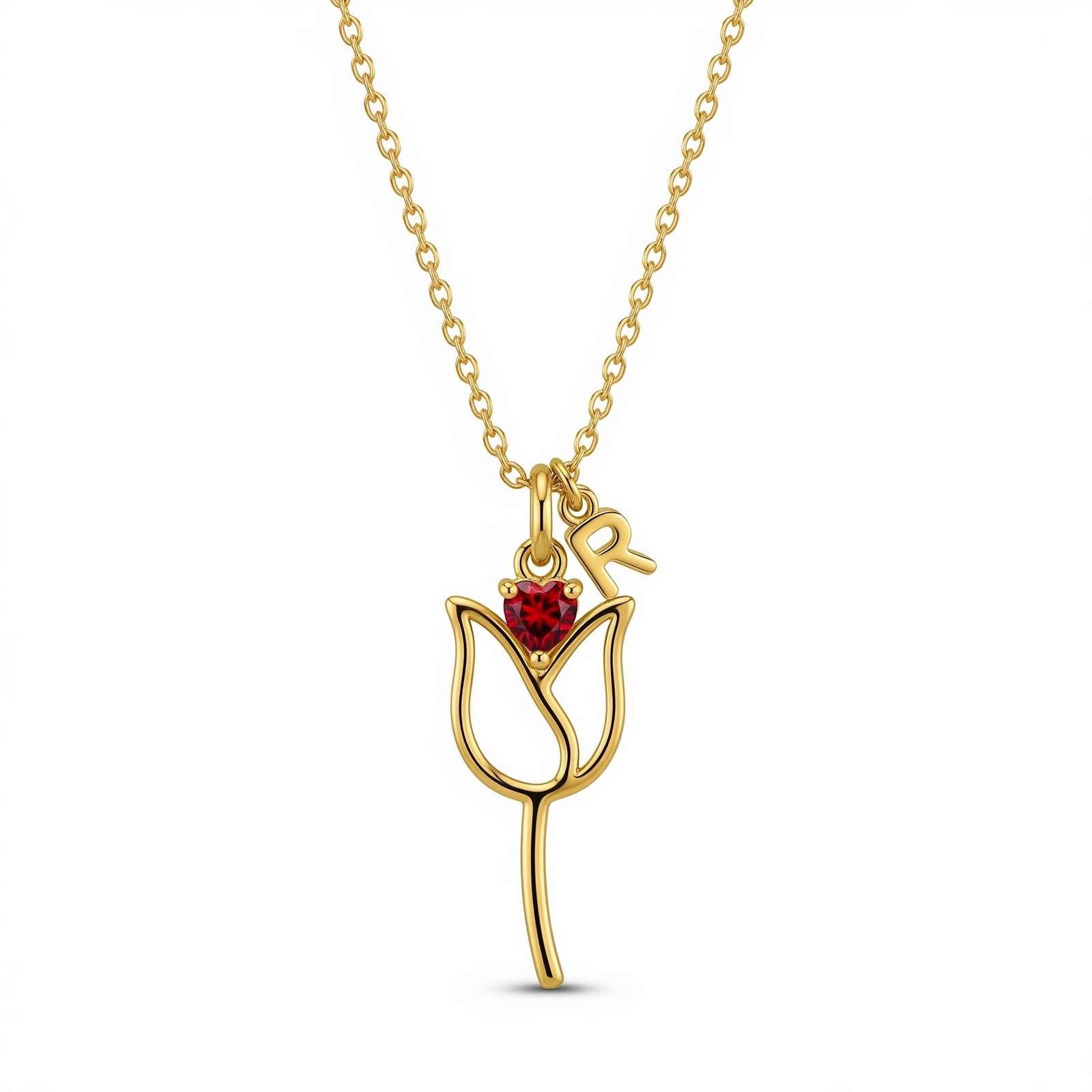 Custom Birthstone Necklace with Rose Flower Charm - Personalized Birthstone Jewelry