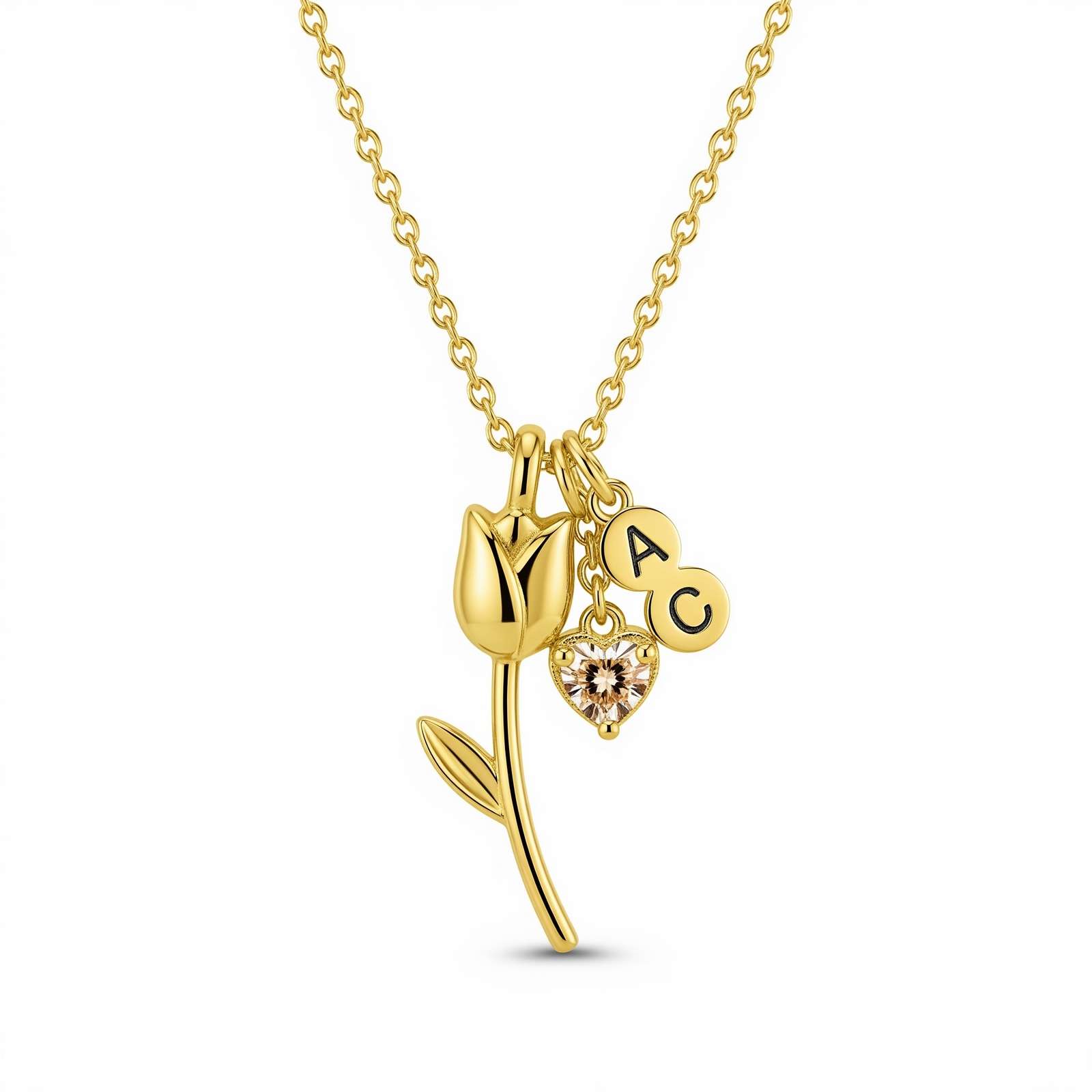 Elegant Custom Birthstone Charm Necklace – Personalized Birth Month Flower Necklace with Initials – Unique Custom Birthstone Jewelry Gift for Her