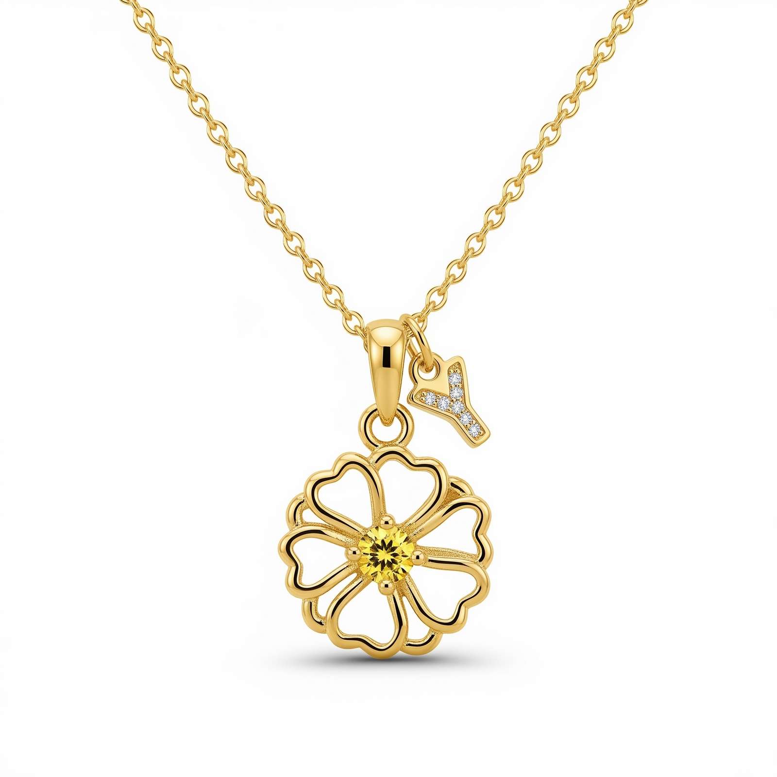 Custom Birthstone Flower Charm Necklace - Gold Flower Birthstone Pendant - Personalized Birth Month Flower Necklace