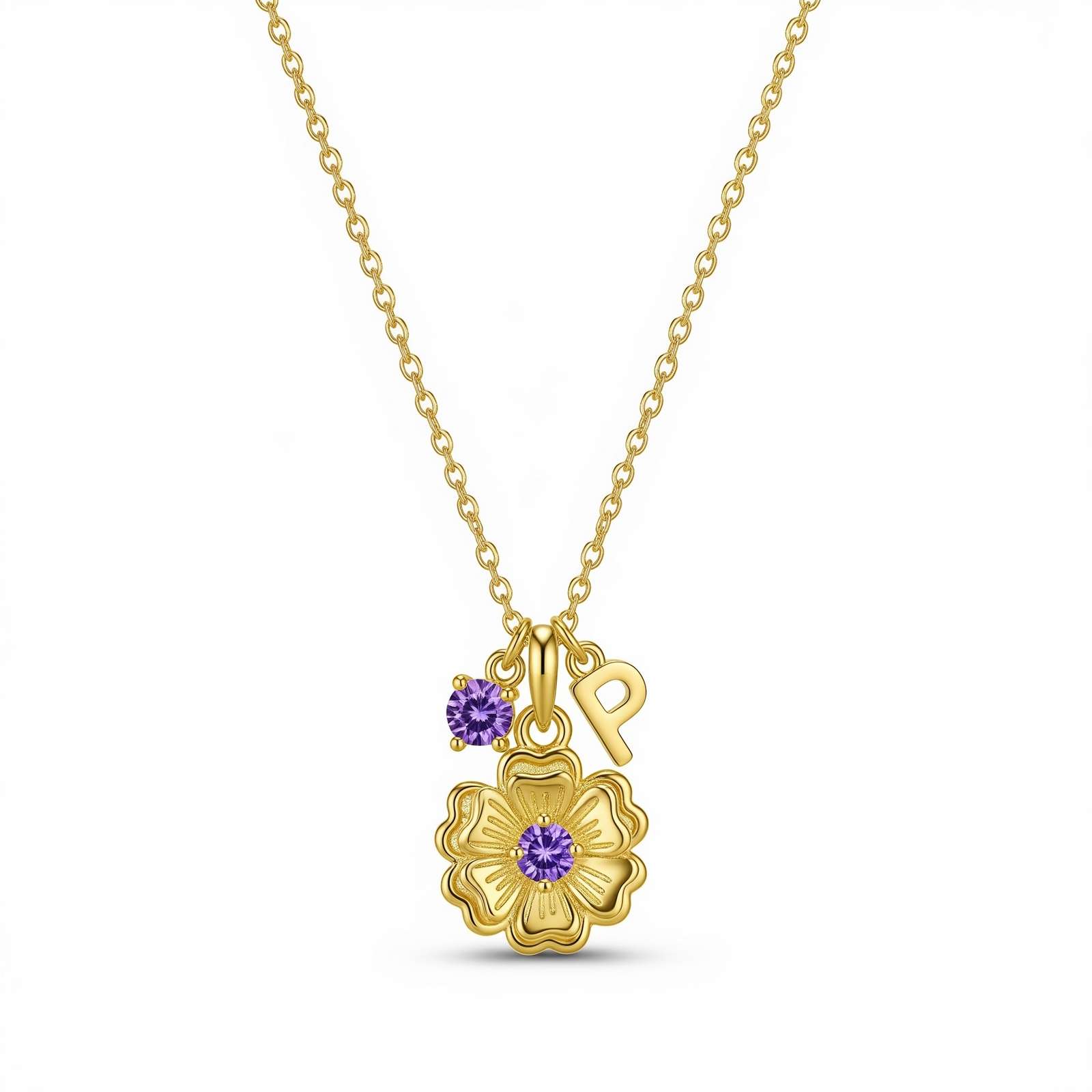 Elegant Custom Birthstone Charm Necklace – Personalized Flower Birthstone Necklace with Floral Birthstone Pendant Design for Timeless, Meaningful Jewelry