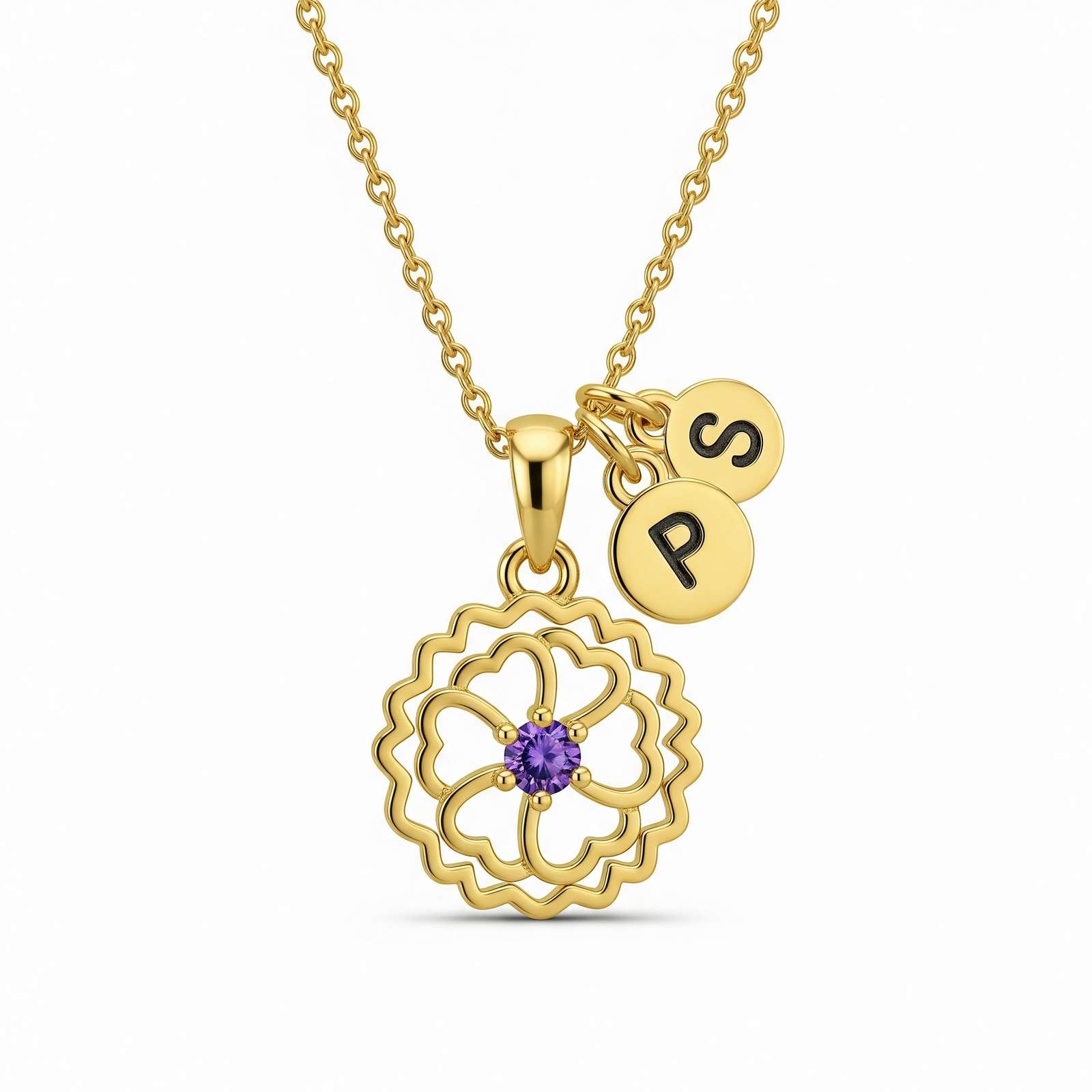 Custom Birth Flower Charm Necklace | Personalized Gold Birthstone Pendant with Initial Letter Flower