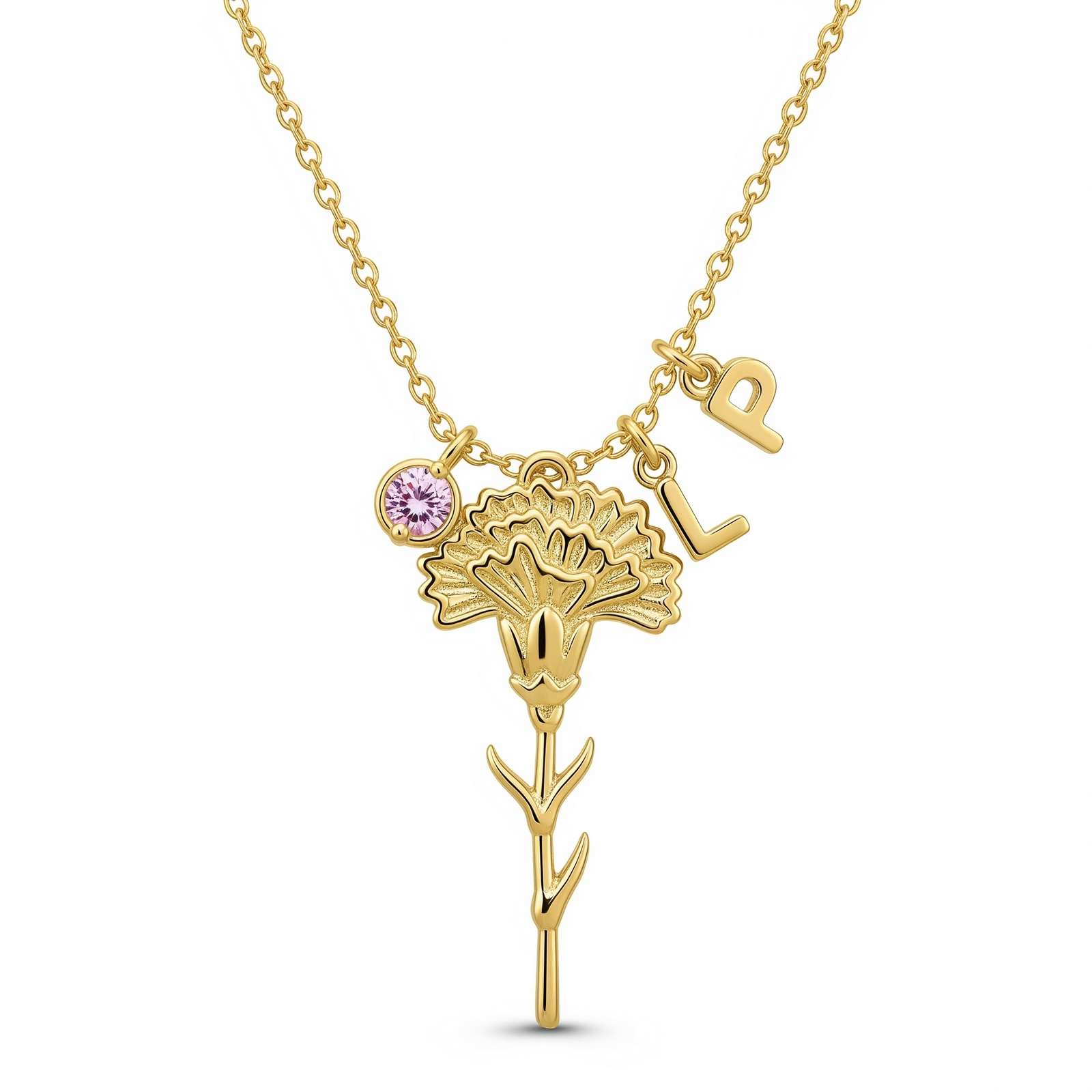 Custom Flower Birthstone Charm Necklace – Personalized Flower Birthstone Jewelry with Gold Flower Birthstone Pendant Necklace for Unique Gifting and Everyday Elegance