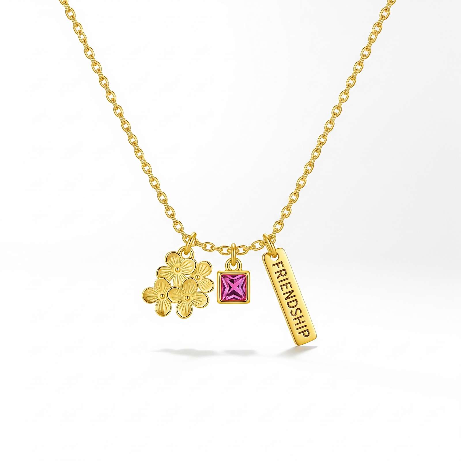 Custom Birth Month Flower Birthstone Charm Necklace – Personalized Birthflower Pendant Necklace with Engraved Birth Month Name Charm Necklace for Thoughtful, Meaningful Jewelry Gift