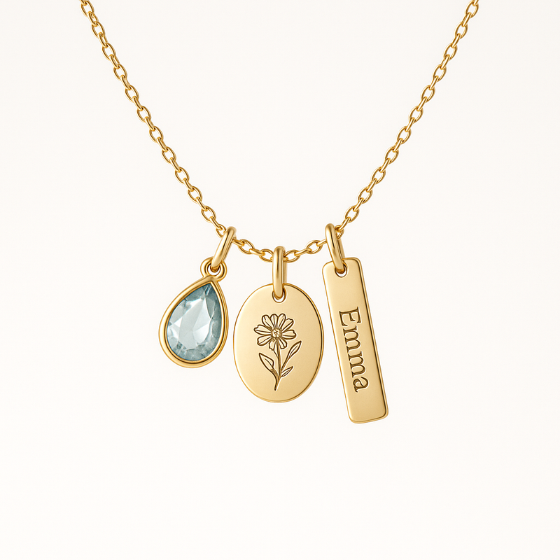 Custom Birthstone Charm Necklace, Personalized Birth Flower Necklace & Custom Birth Month Flower Necklace: Boost Your Jewelry Business with Customization Options