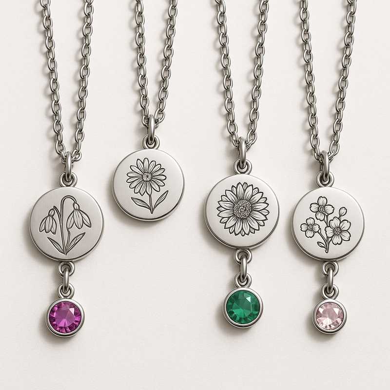 Timeless Blossoms: Seasonal Birthstone Charm Necklaces in Stainless Steel Timeless Blossoms: Seasonal Birthstone Charm Necklaces in Stainless Steel - Featured Image