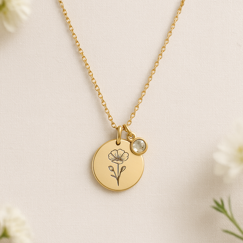 Custom Birth Month Flower Birthstone Charm Necklace: A Perfect Personalized Jewelry Gift for Her with Customization Options for Wholesale Jewelry Brands