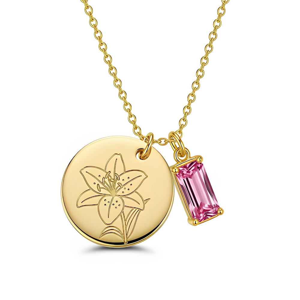 Elegant Custom Birth Month Flower Birthstone Charm Necklace – Personalized Flower Birthstone Necklace & Custom Birth Flower Jewelry Gift