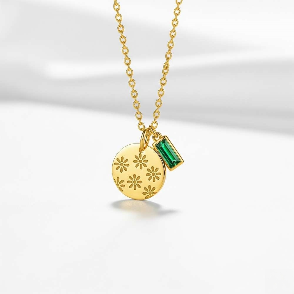 Elegant Custom Birth Month Flower Birthstone Charm Necklace – Personalized Birth Flower Birthstone Necklace with Custom Floral Birthstone Pendant