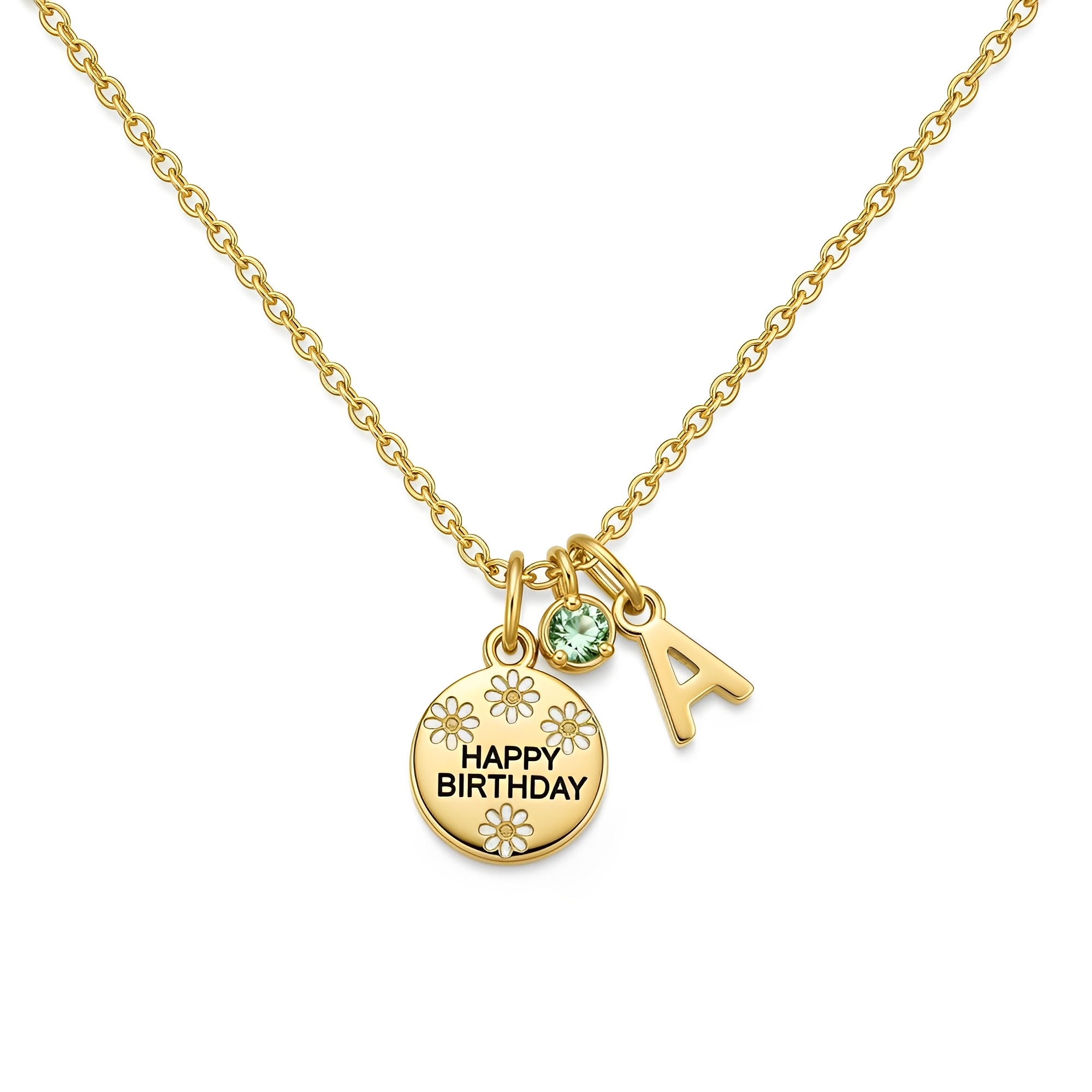 Custom Birth Month Flower Birthstone Charm Necklace - Personalized Happy Birthday Initial Necklace with Gold Letter Charm - Perfect Birthday Gift for Her