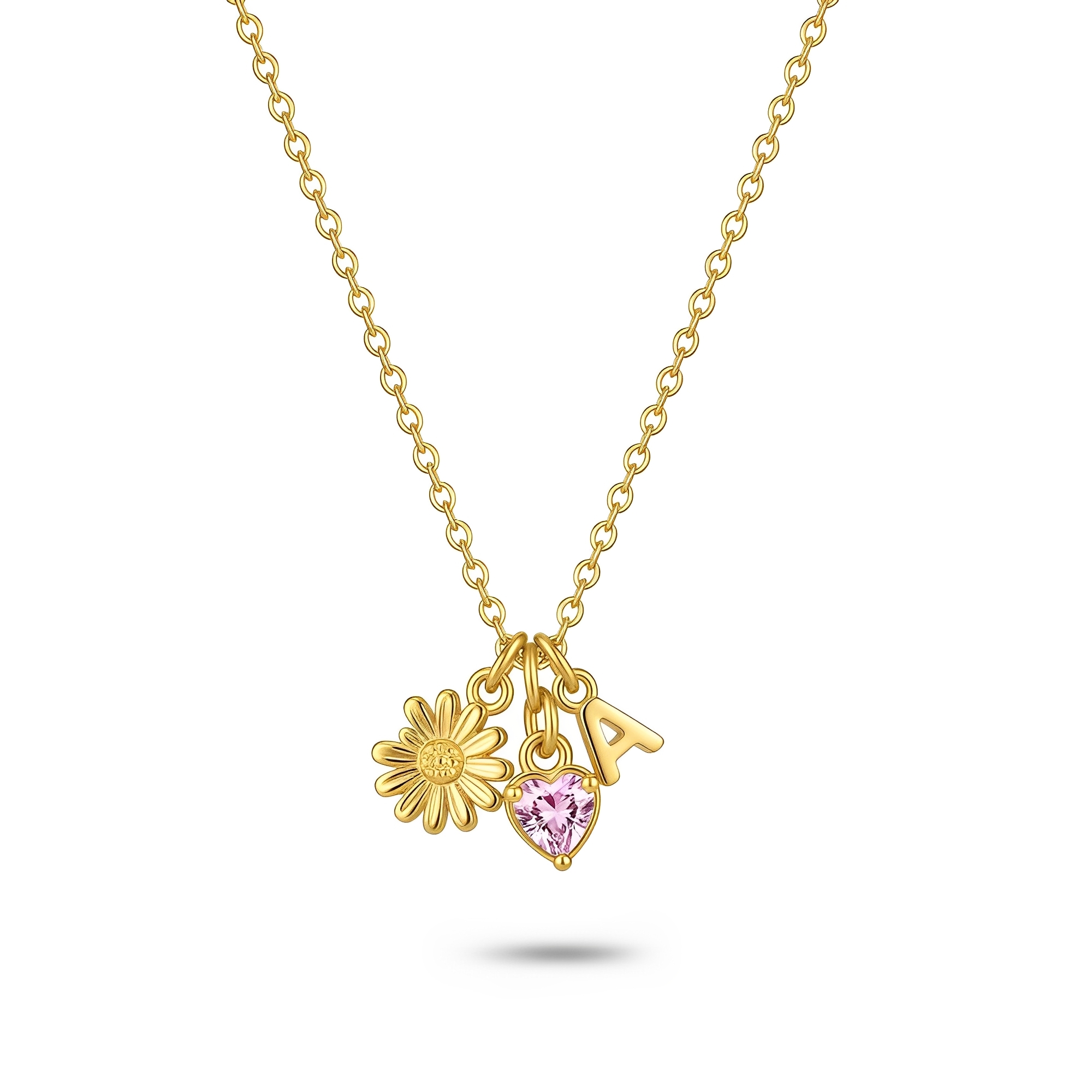 Custom Birthstone Charm Necklace - Personalized Birth Flower Necklace & Custom Birthstone Flower Jewelry for Unique Gifts