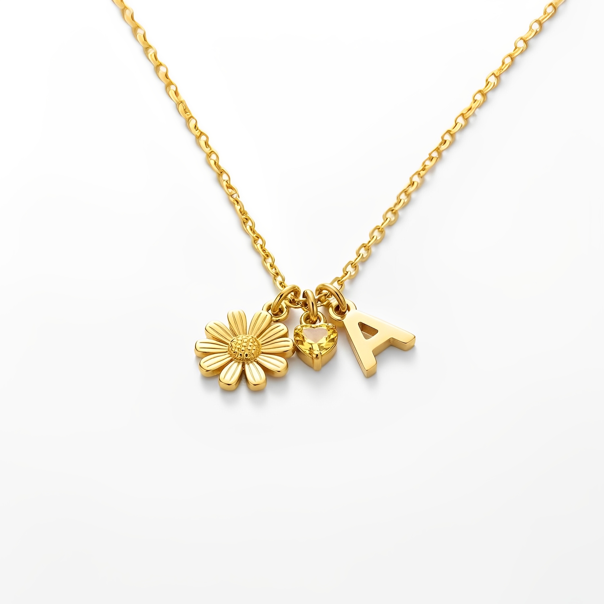 Custom Birth Month Flower & Birthstone Charm Necklace - Personalized Floral Birthstone Name Pendant