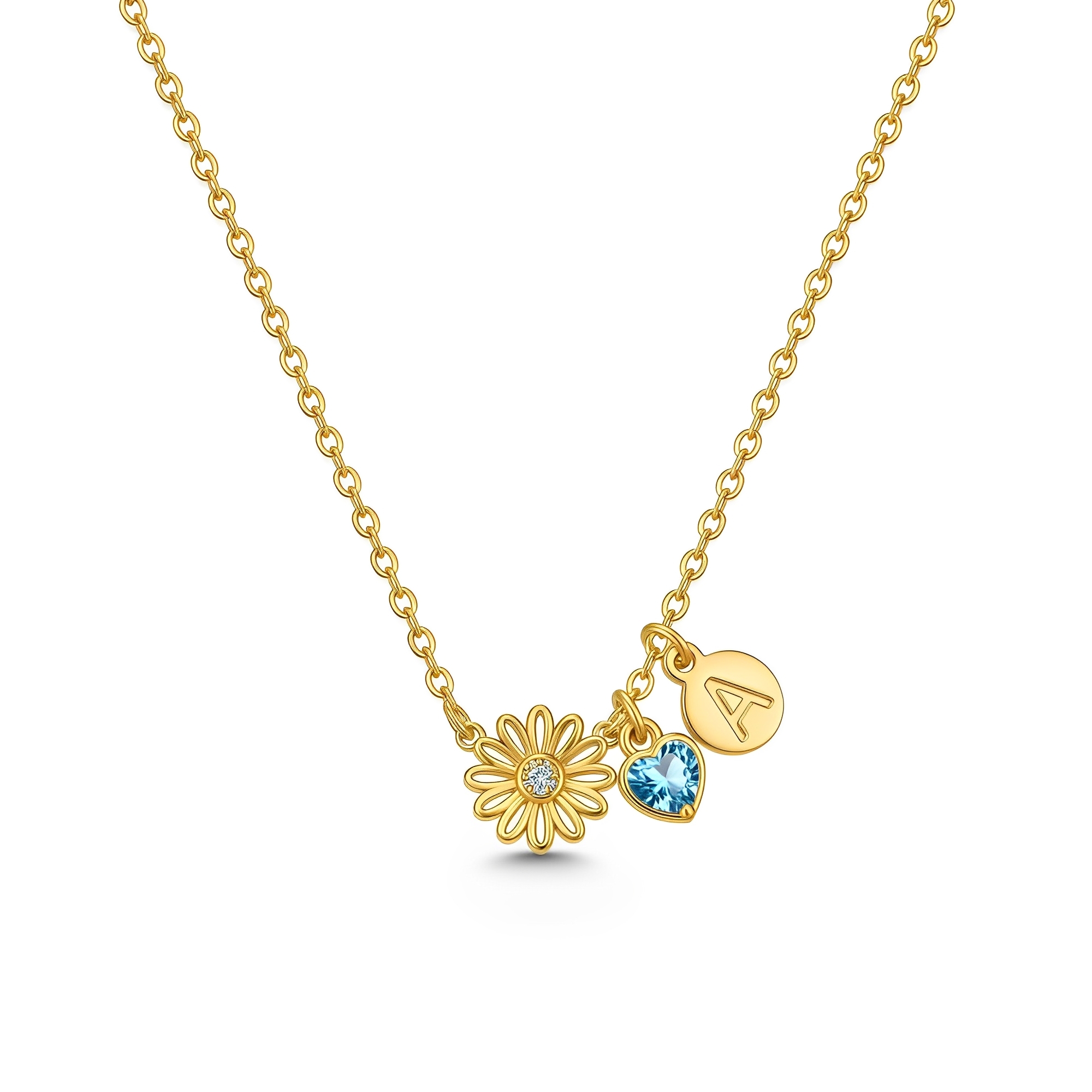 Custom Birthstone Charm Necklace - Personalized Floral Pendant Necklace with Daisy Charm and Birthstone