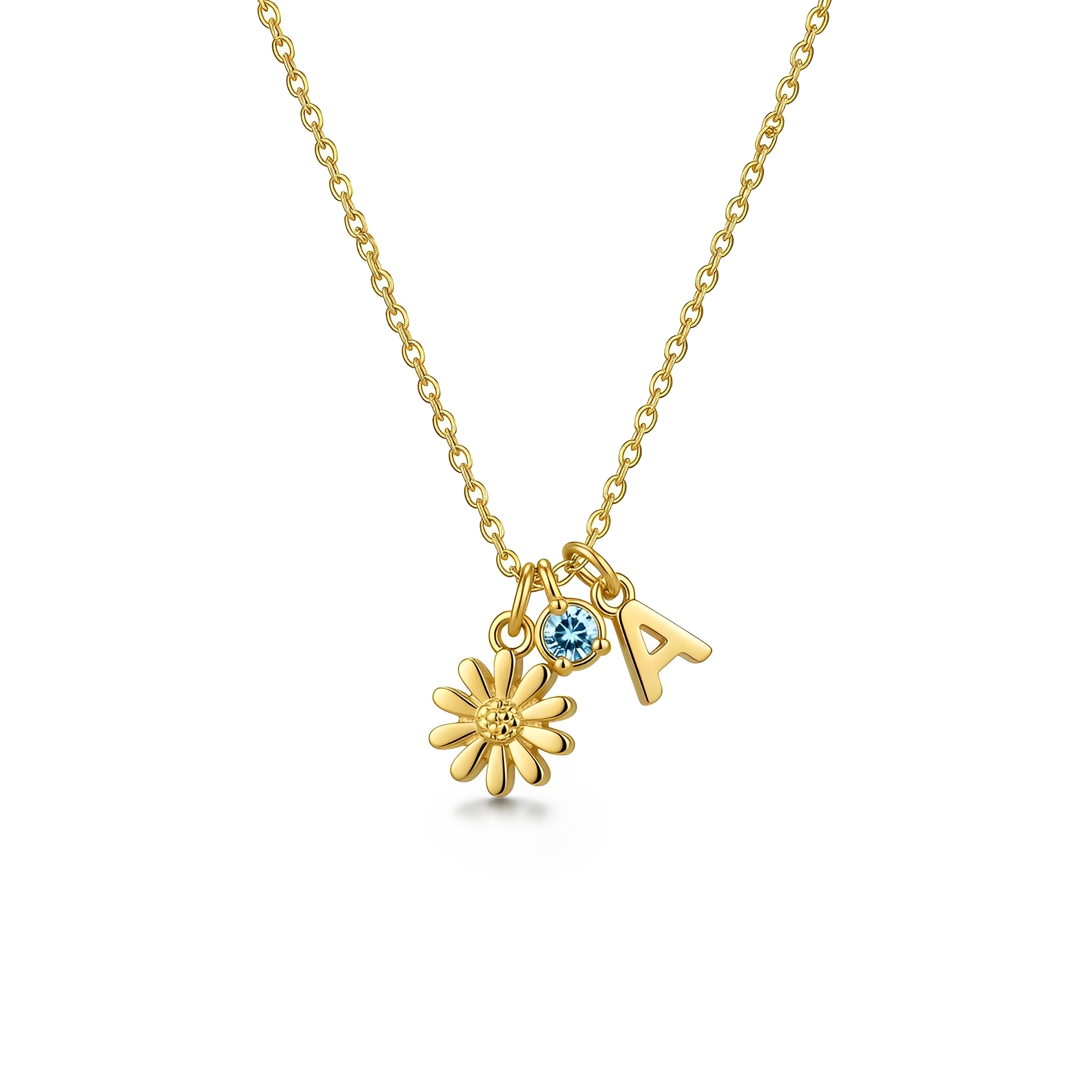 Custom Birthstone Flower Necklace – Personalized Flower Charm Necklace in Yellow Gold – Elegant Yellow Gold Charm Necklace with Birthstone Gift for Her