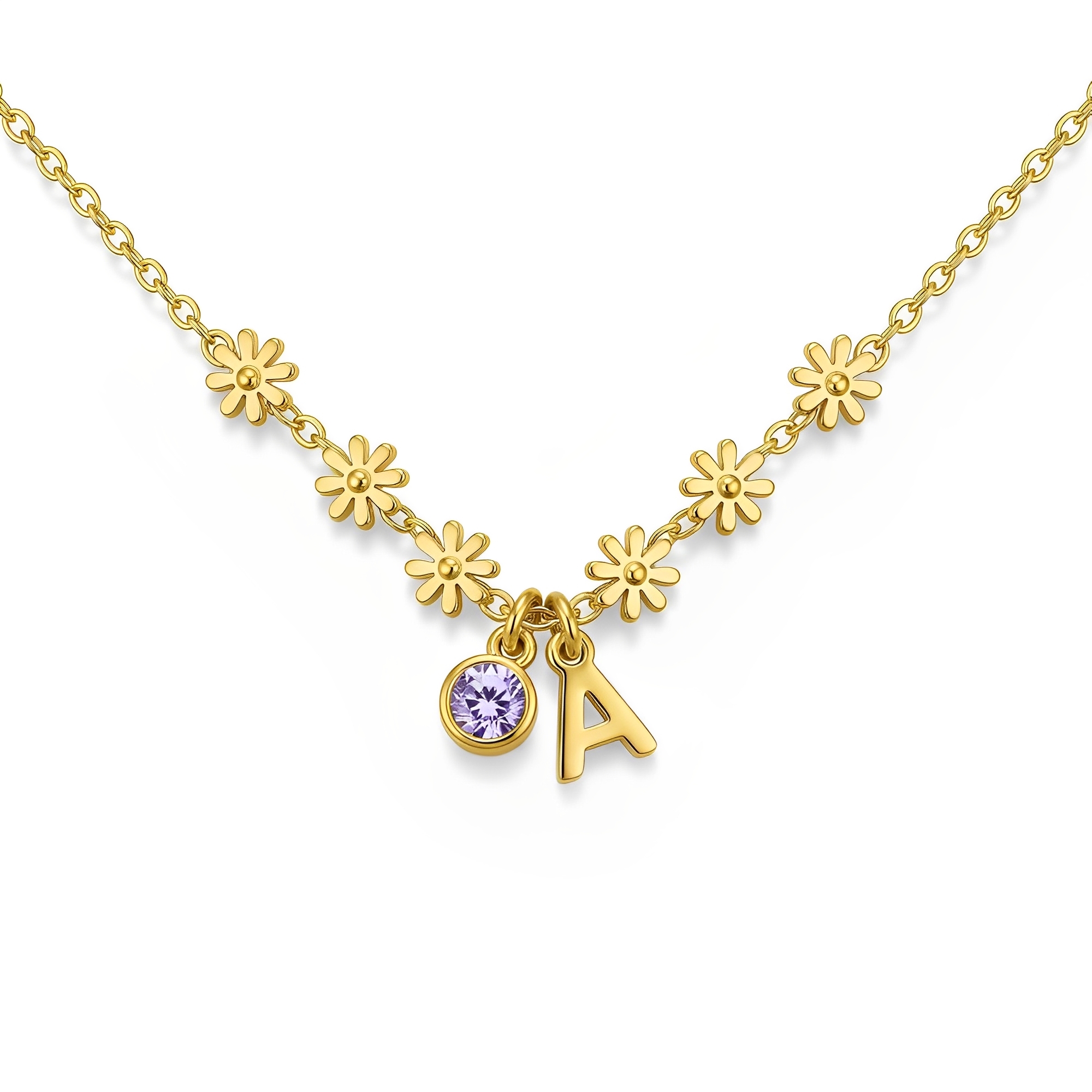 Custom Birth Month Flower Necklace with Personalized Flower Birthstone and Initial Charm – Dainty Birthstone Jewelry Gift for Her