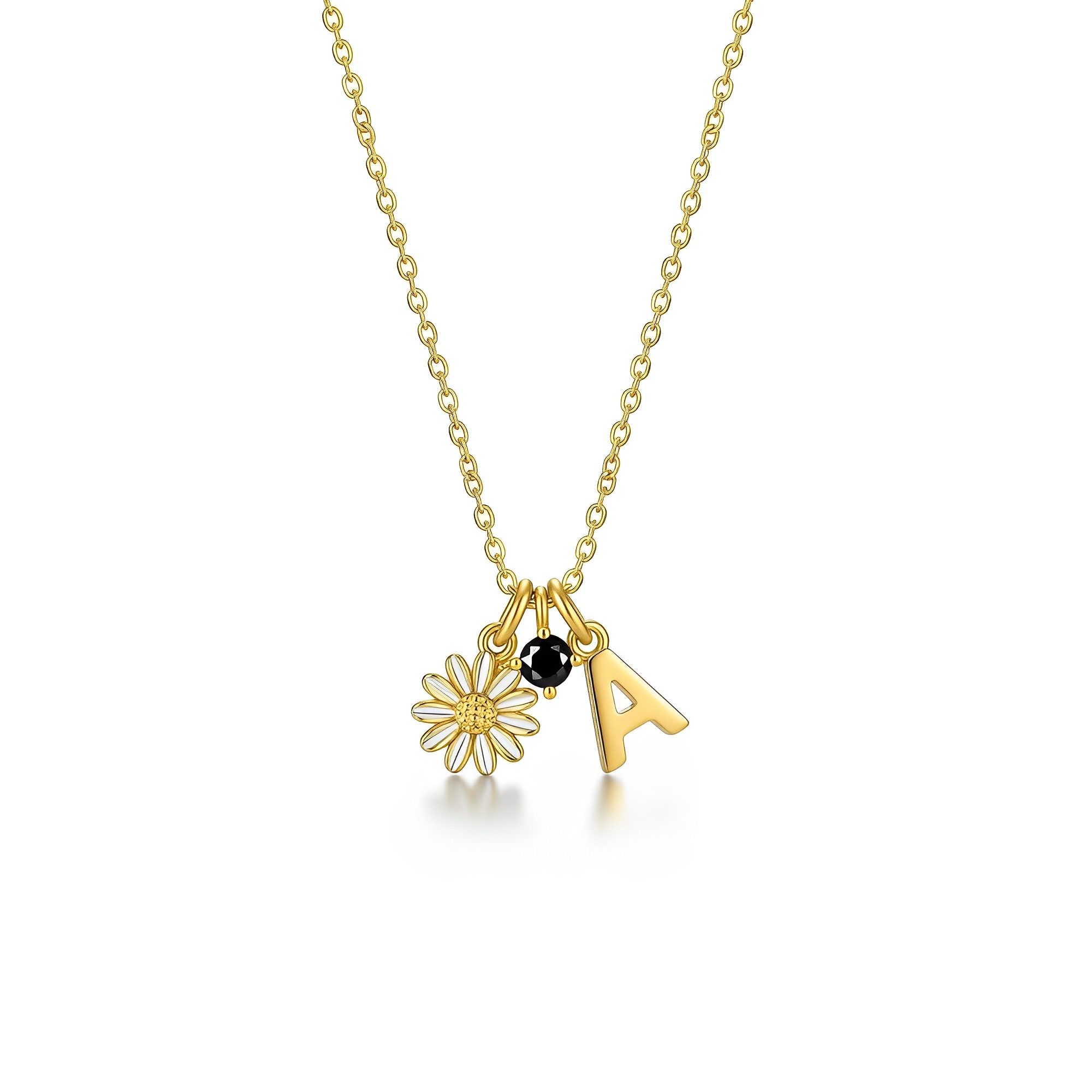 Elegant Gold Initial Necklace with Daisy Charm Letter Necklace – Personalized Gold Pendant Necklace for Timeless Style