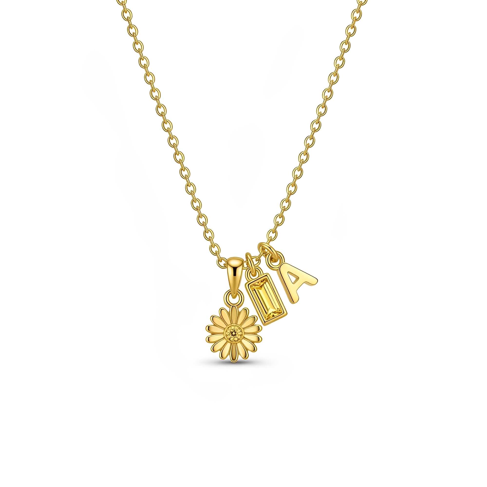 Gold Daisy Initial Necklace – Personalized Gold Charm Necklace with Custom Letter Flower Pendant for a Unique, Elegant Statement