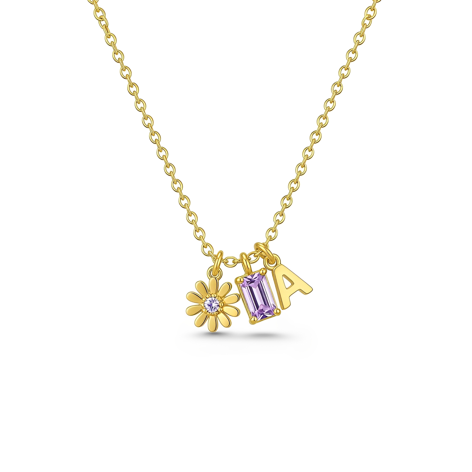 Personalized Initial Necklace with Custom Birthstone Letter and Gold Daisy Charm – A Unique Gold Daisy Charm Necklace & Custom Birthstone Letter Necklace Gift
