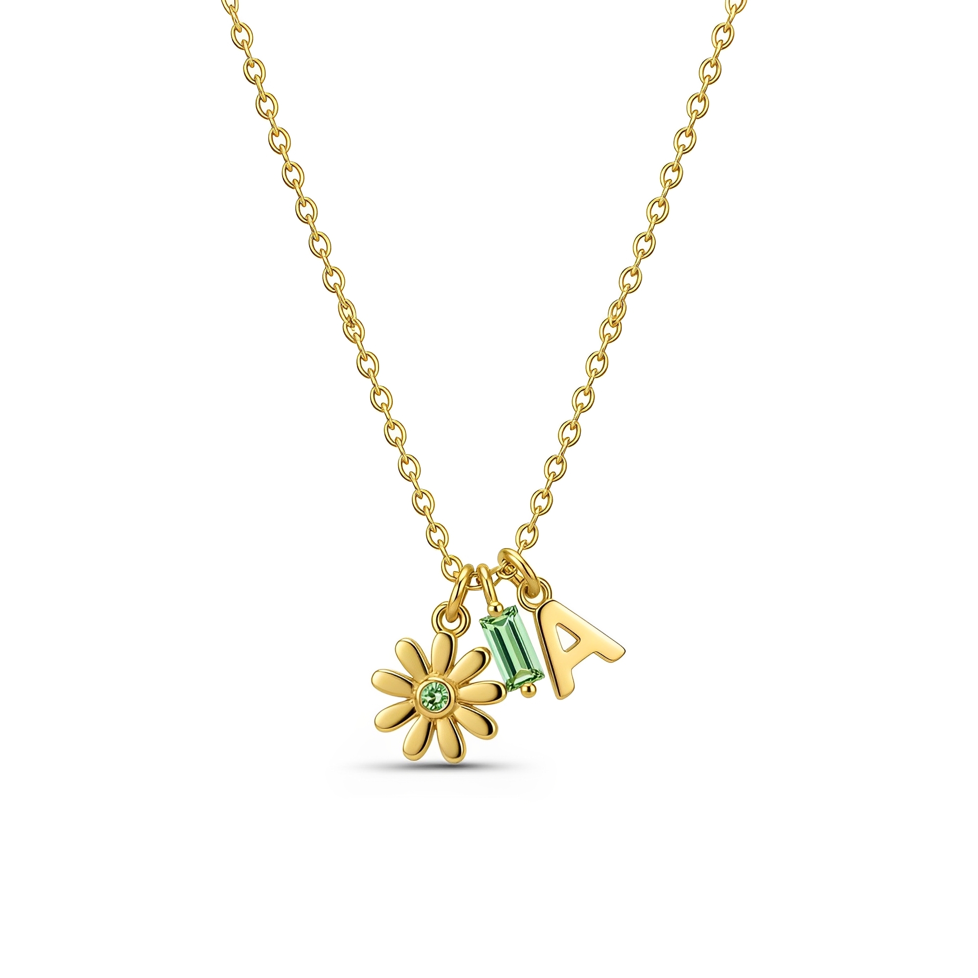 Custom Birthstone Charm Necklace – Personalized Birth Month Flower Necklace with Letter and Gem Accents – Unique Custom Flower Birthstone Necklace Gift