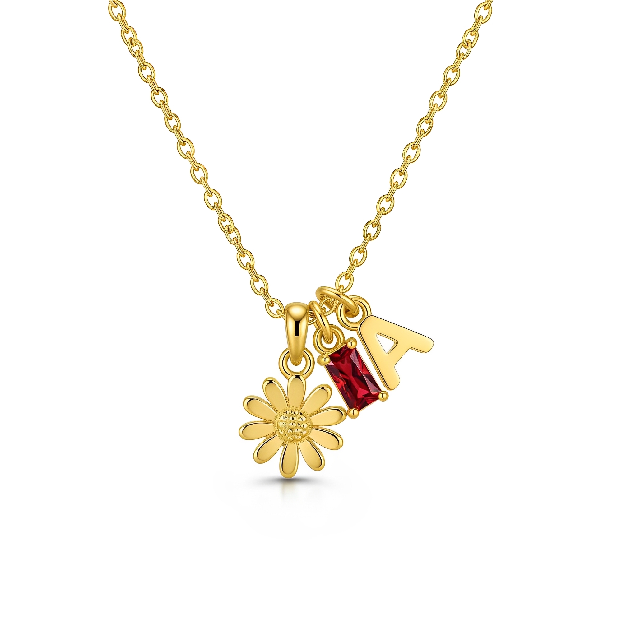 Personalized Gold Necklace with Daisy Charm and Initial Pendant - Customizable Initial Necklace