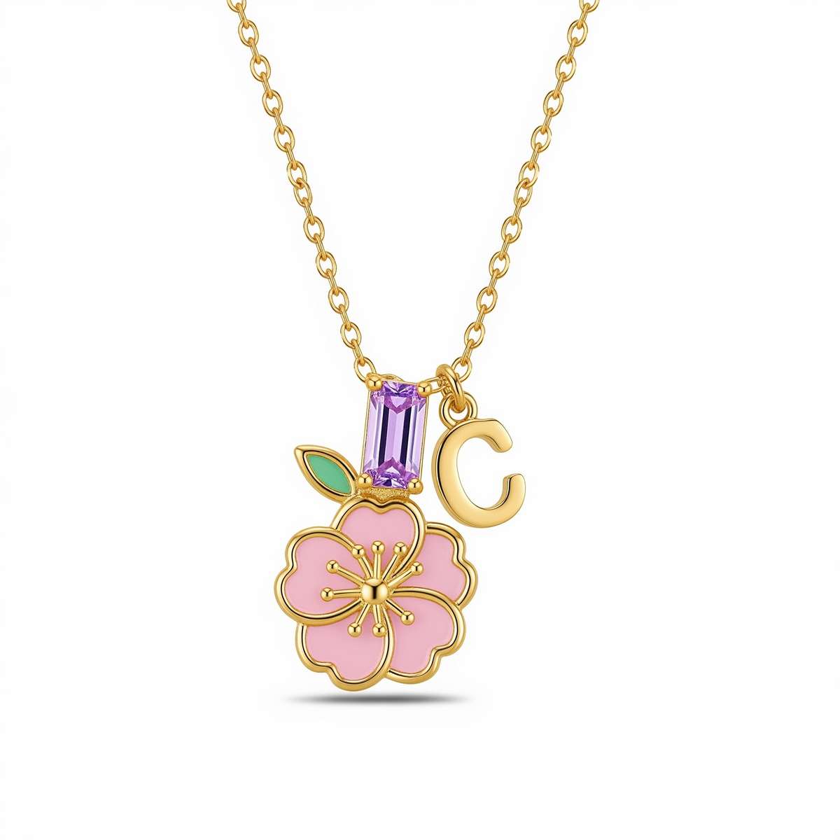 Personalized Flower Initial Necklace – Custom Birthstone Flower Jewelry with Gold Floral Pendant and Letter Charm