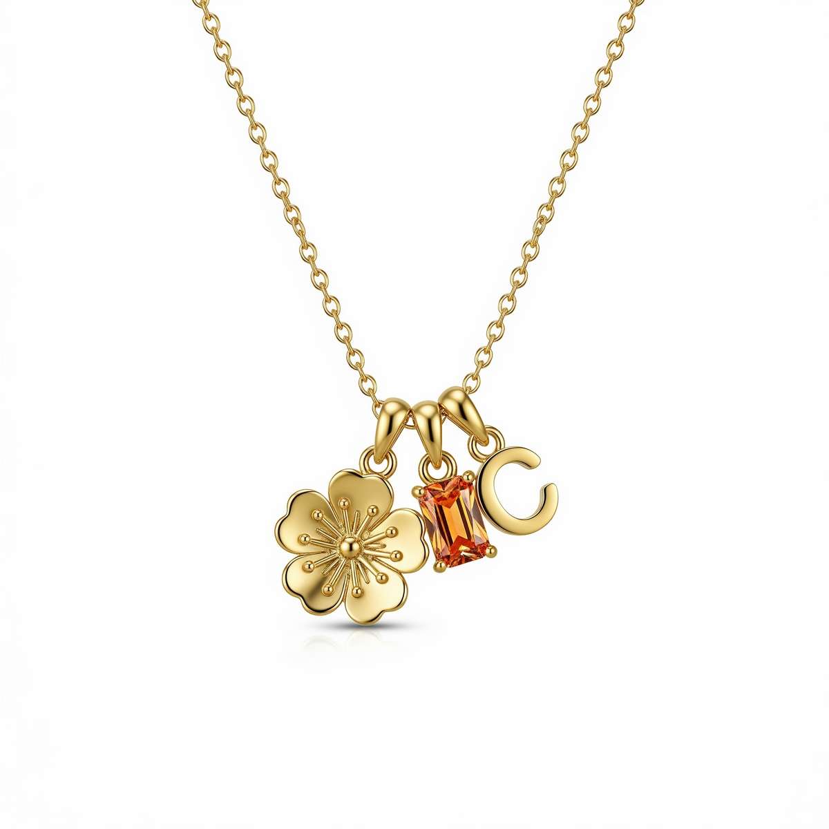 Custom Birth Month Flower Birthstone Charm Necklace – Personalized Flower and Birthstone Necklace – Elegant Custom Birth Flower Charm Jewelry Gift