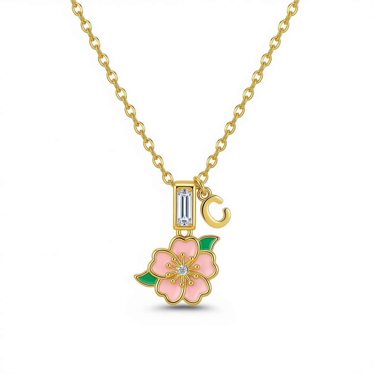 Custom Birth Month Flower Birthstone Charm Necklace - Gold Floral Birthstone Pendant Necklace with Personalized Enamel Flower Charm Jewelry