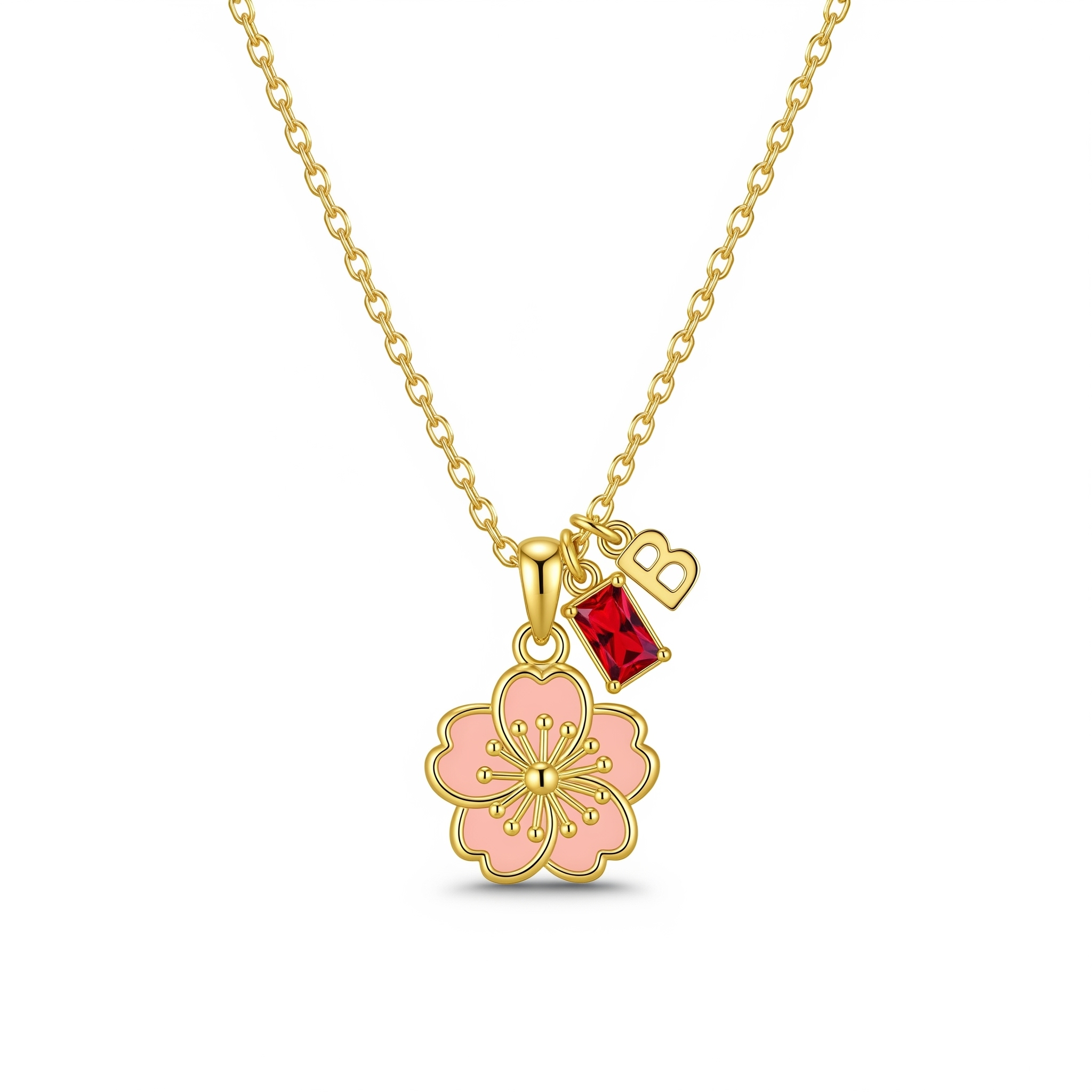Custom Birth Month Flower Necklace with Personalized Birthstone Charm Pendant - Floral Birthstone Necklace