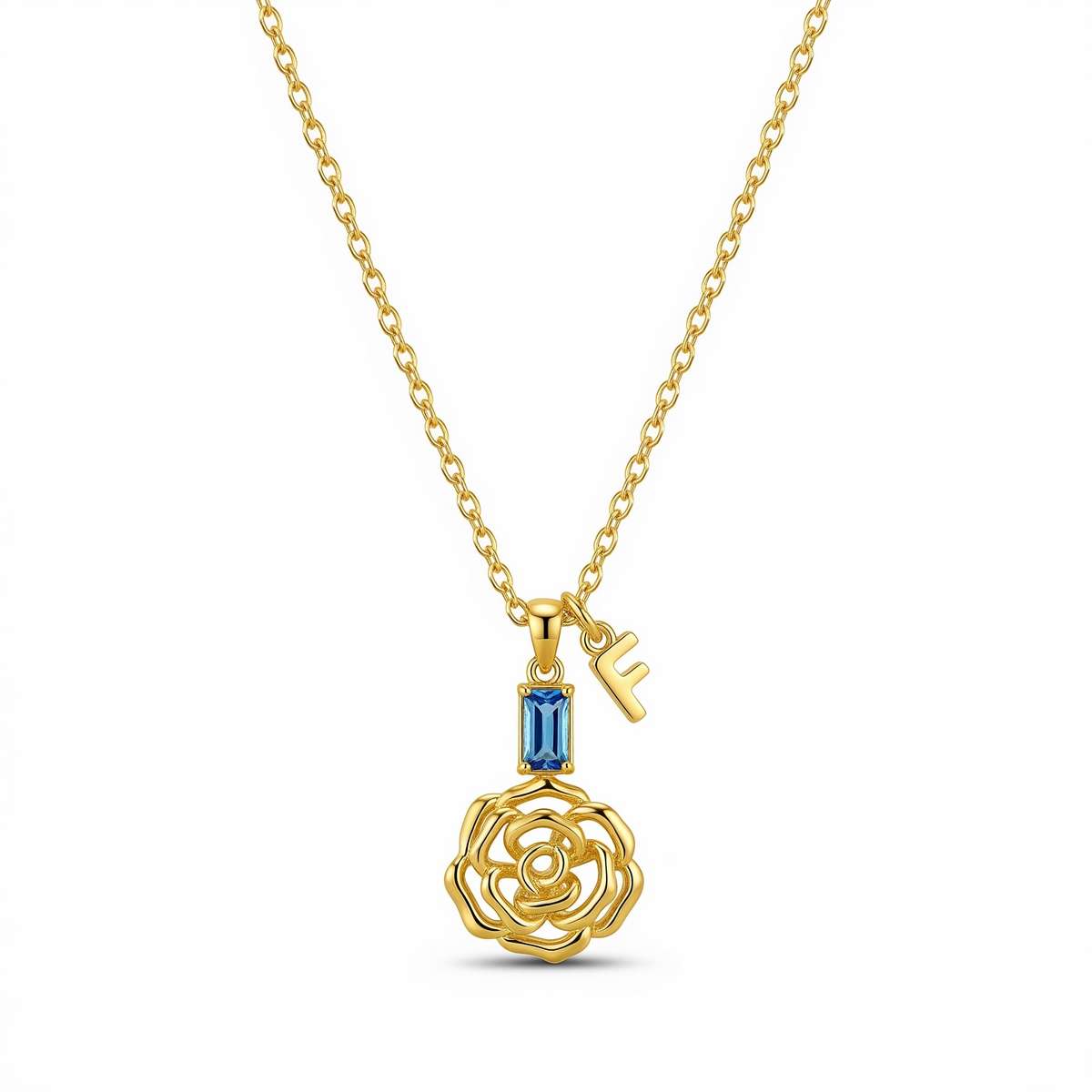 Custom Birthstone Charm Necklace with Gold Rose Pendant Necklace – Personalized Flower Birthstone Jewelry Gift for Her