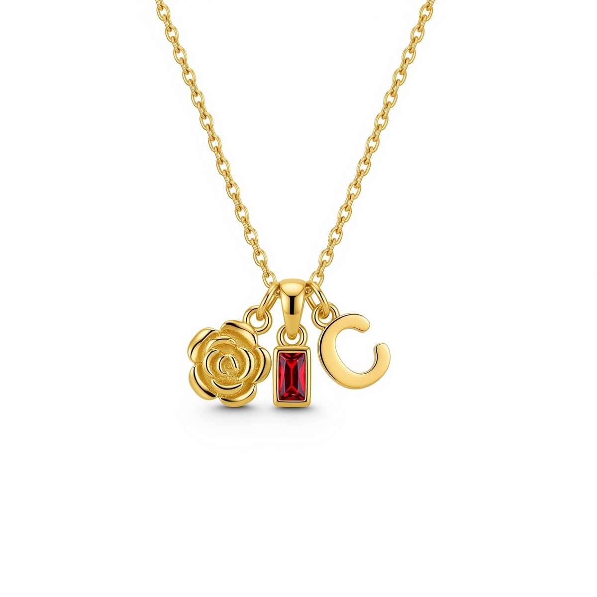 Custom Birth Month Flower Necklace with Personalized Birthstone Charm Pendant - Gold Flower Charm Necklace