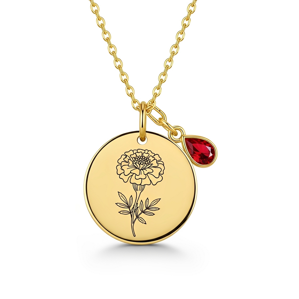 Custom Birth Month Flower Necklace – Personalized Birthstone Charm Necklace – Elegant Floral Pendant Necklace with Birthstone