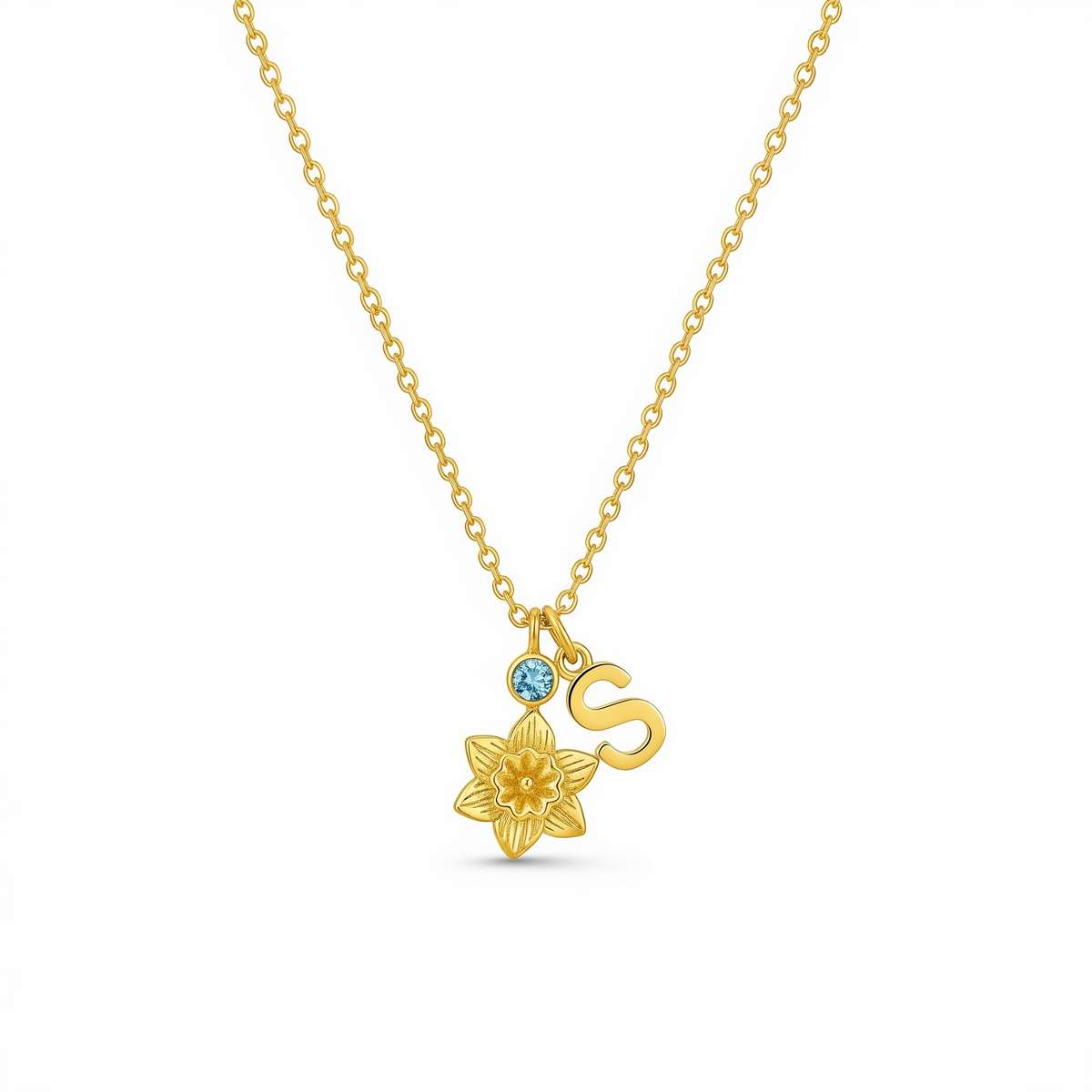 Custom Birthstone Necklace with Personalized Flower Charm Pendant - Birth Month Flower Necklace
