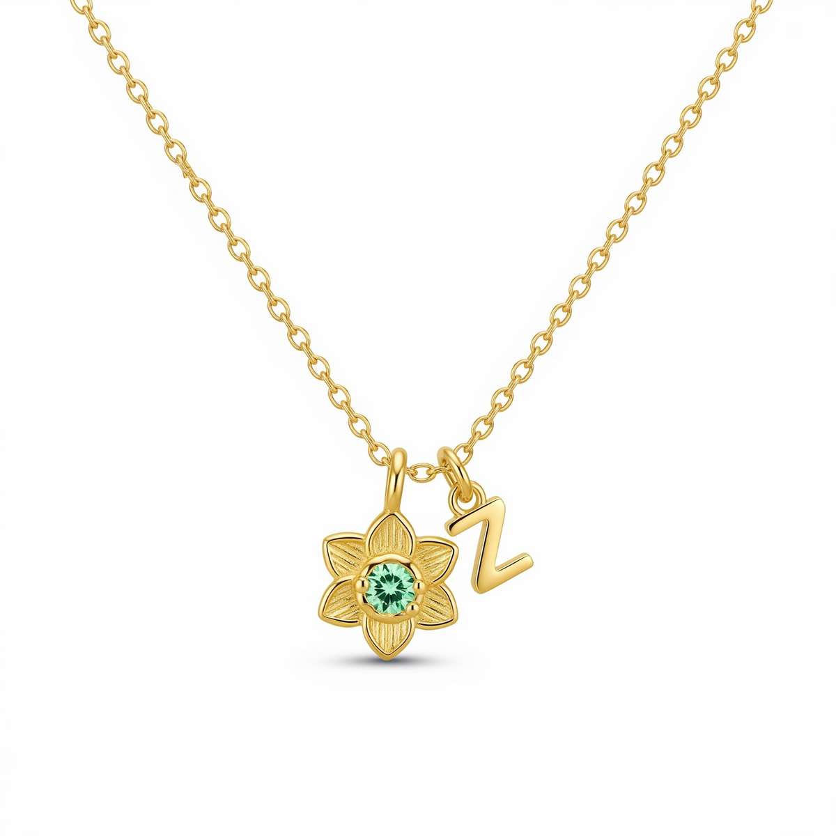 Elegant Custom Birth Month Flower Birthstone Charm Necklace – Personalized Gold Flower Initial Necklace – Custom Initial Birthstone Pendant for Women
