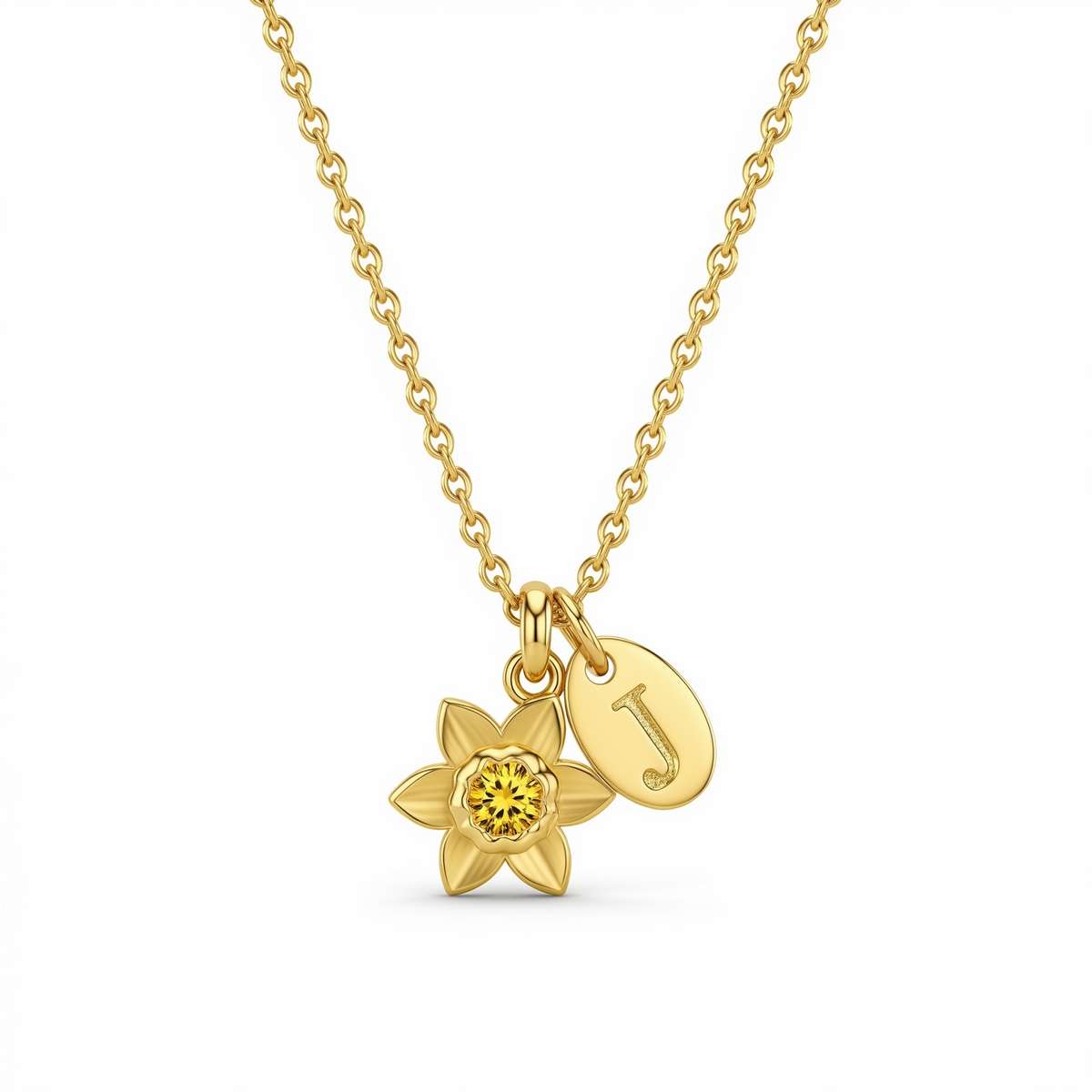 Personalized Flower Initial Necklace – Elegant Gold Daffodil Letter Pendant for Women – Custom Birth Flower Jewelry Gift