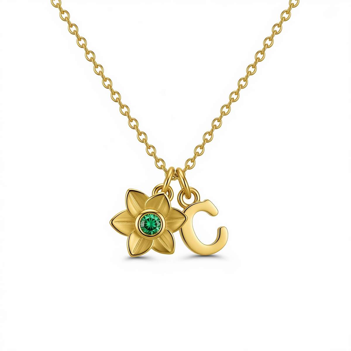 Gold Flower Initial Necklace with Personalized Birthstone Pendant – Custom Letter Charm Necklace